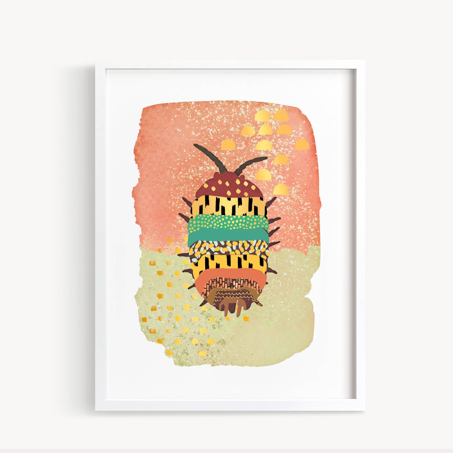 Dúo de cuadros "Insectos Gold" libélula y chanchito de tierra