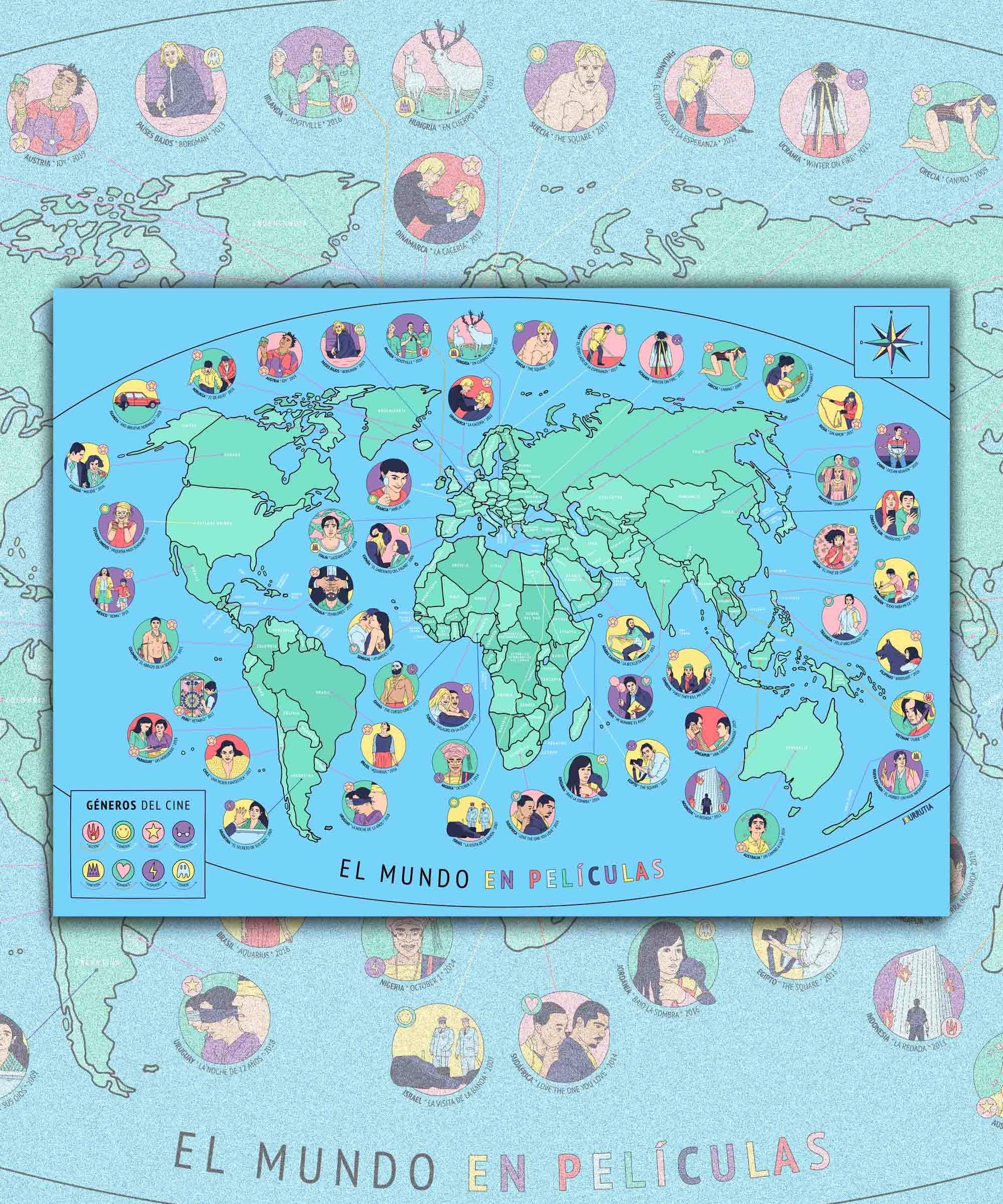 Mapa del Mundo en Películas - Lámina - Mappin