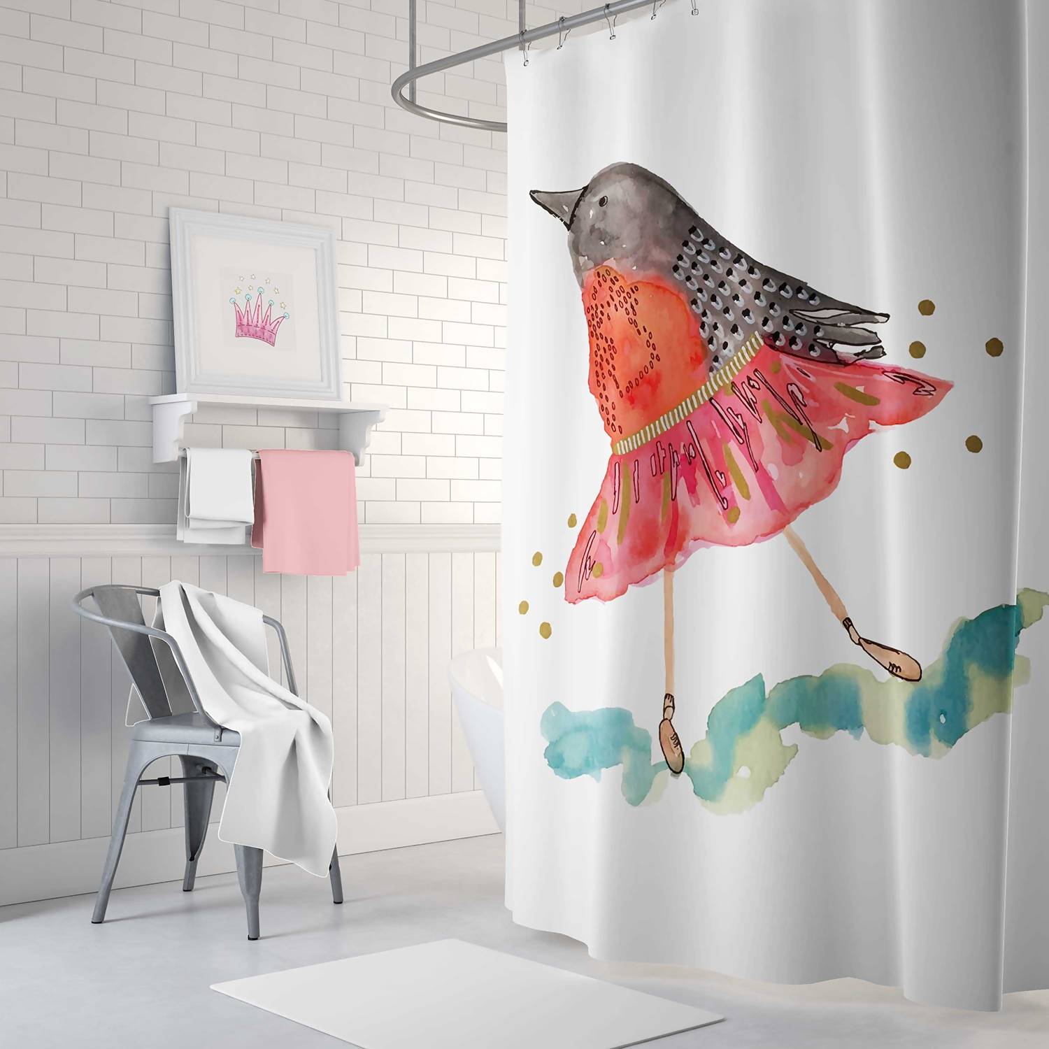 Cortina de baño pájaro bailarín infantil Paper Home