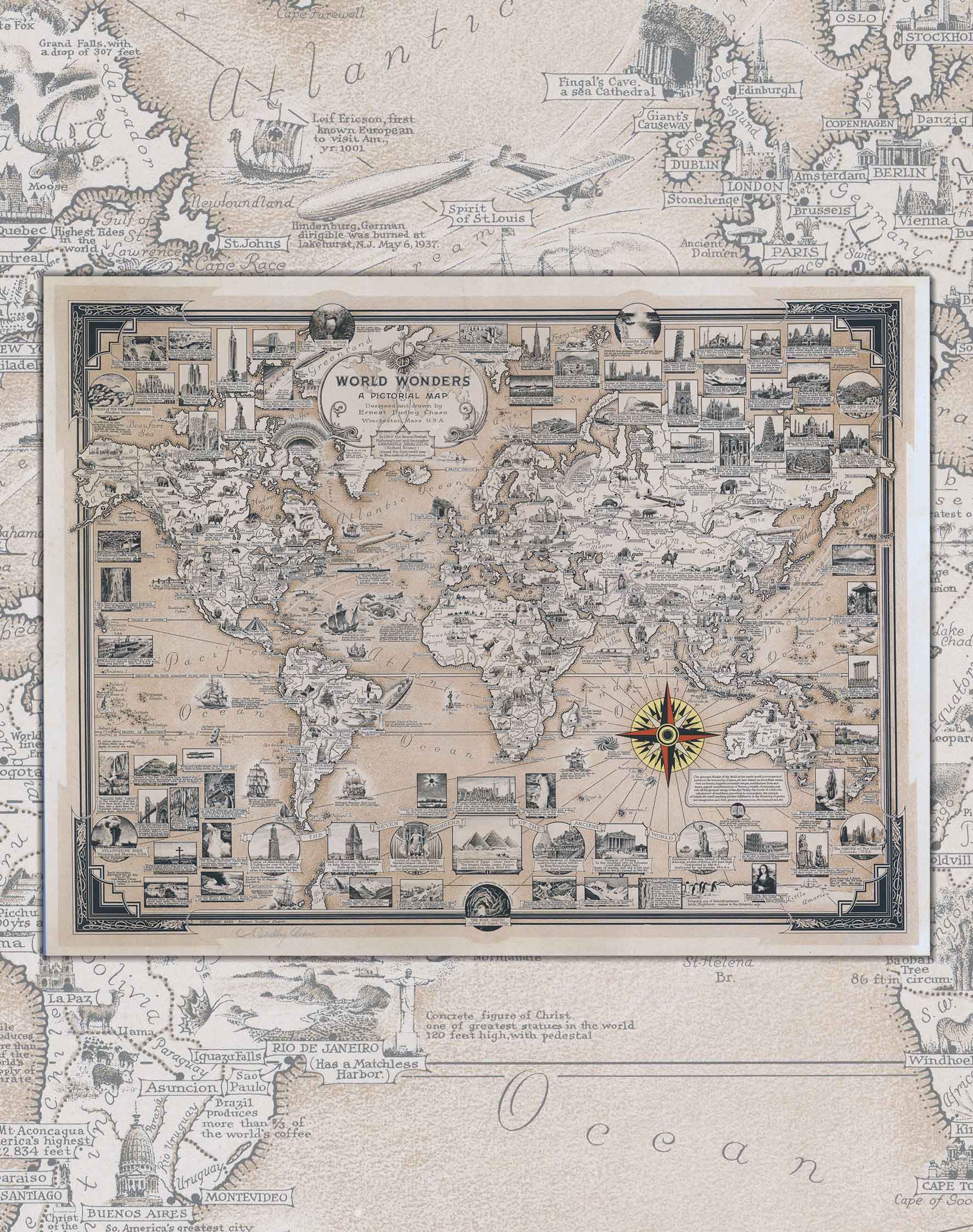 Mapa del Mundo de Maravillas Sepia - Lámina