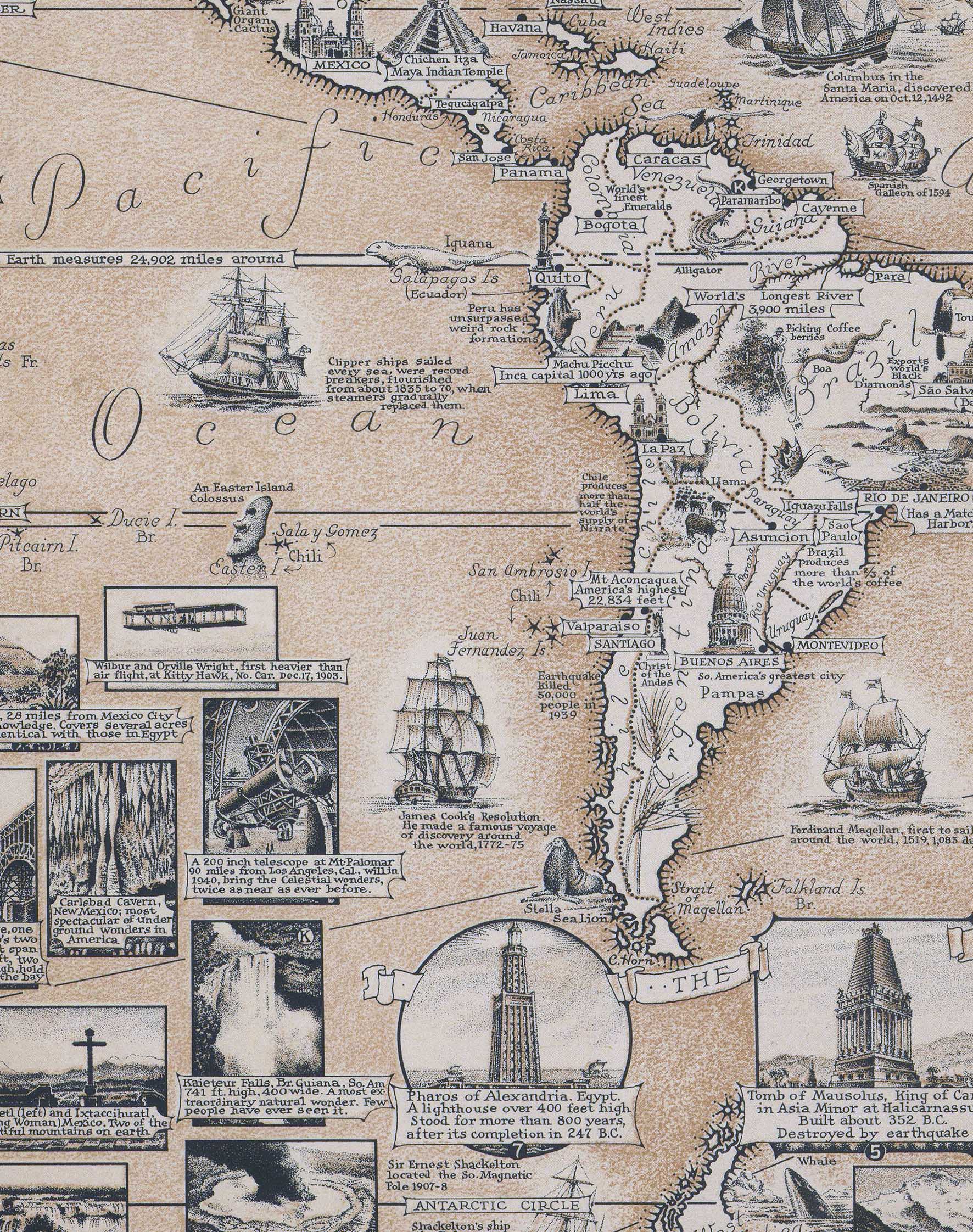 Mapa del Mundo de Maravillas Sepia - Enmarcado A PEDIDO