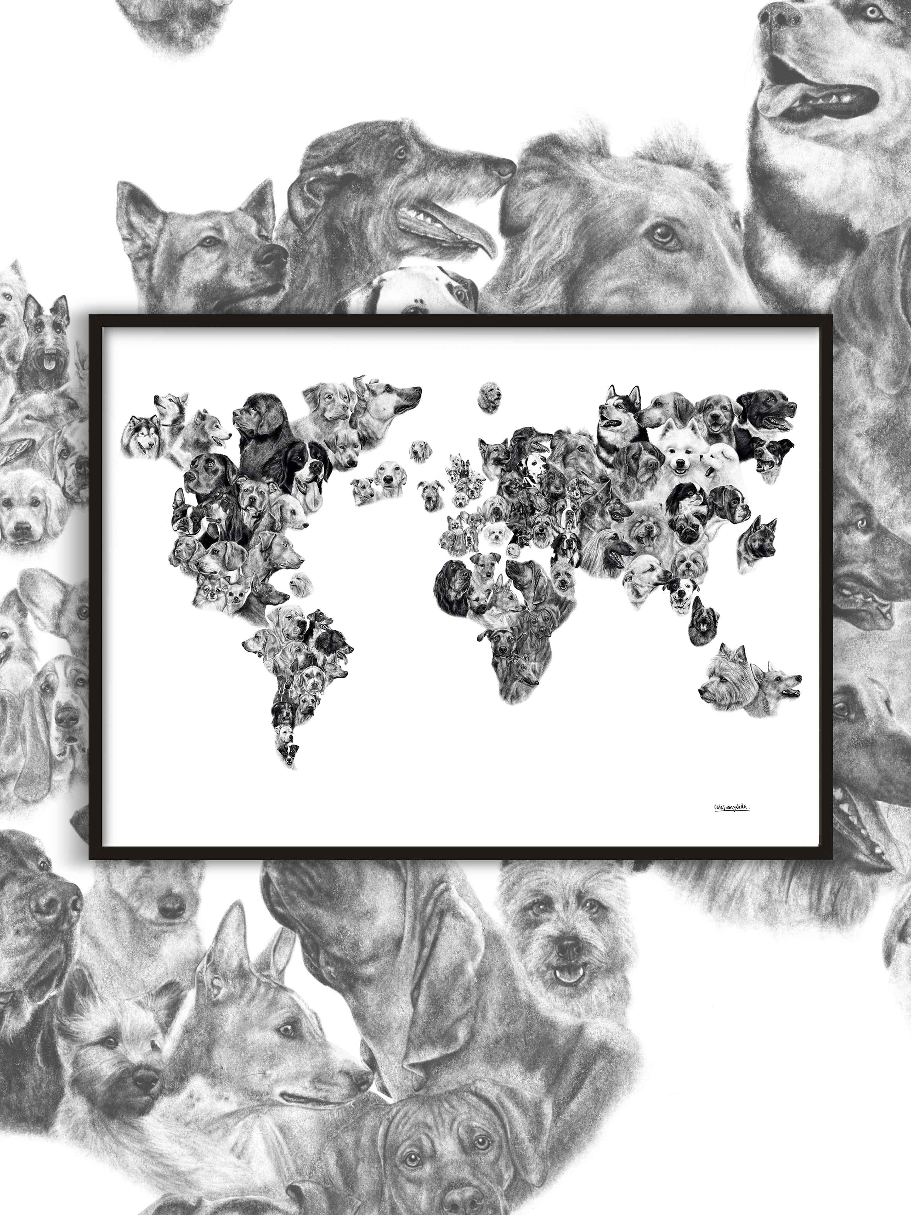 Mapa de Perros del Mundo - Enmarcado - Mappin