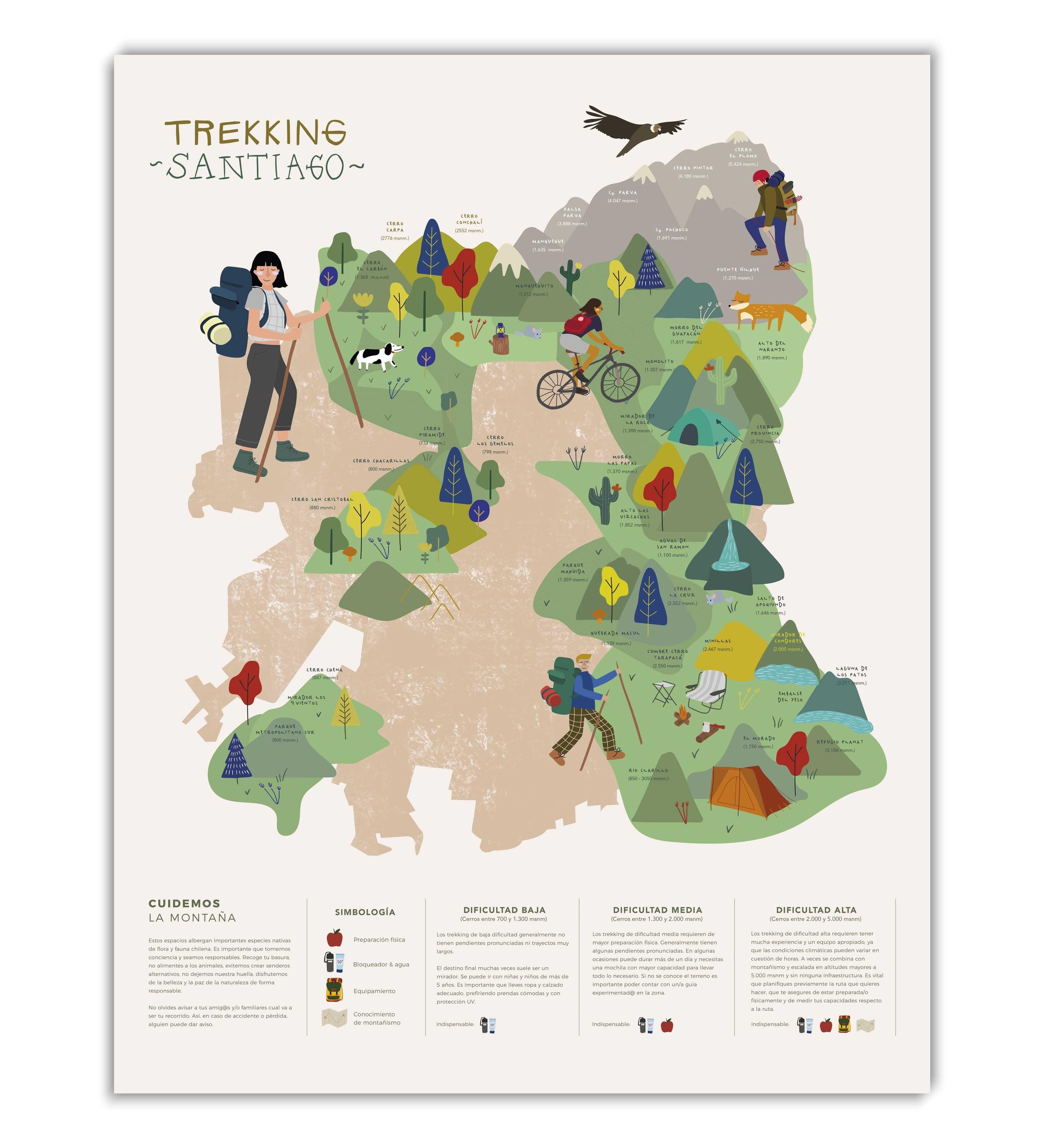 Mapa de Trekking en Santiago - Lámina - Mappin