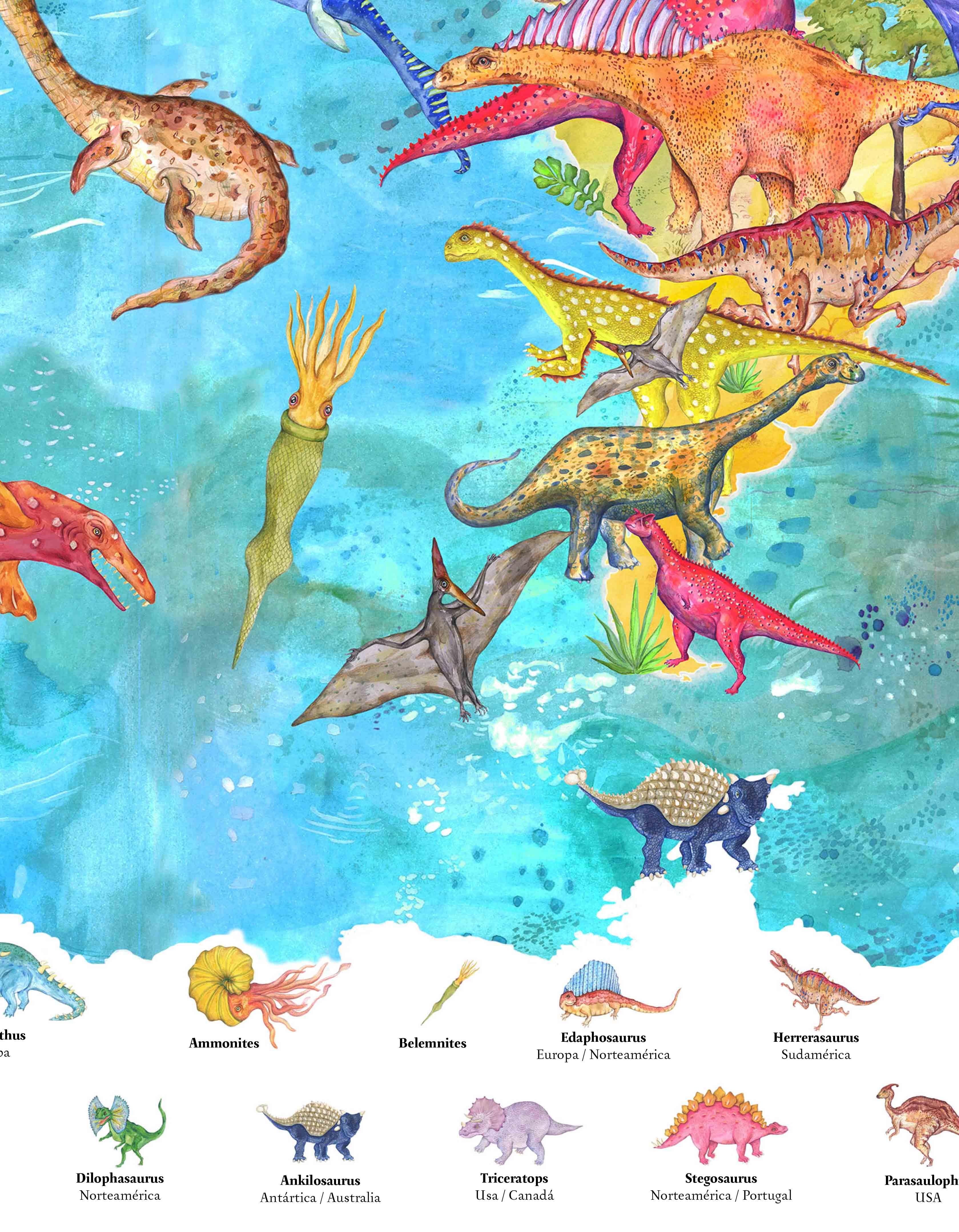 Mapa del Mundo de Dinosaurios - Lámina - Mappin