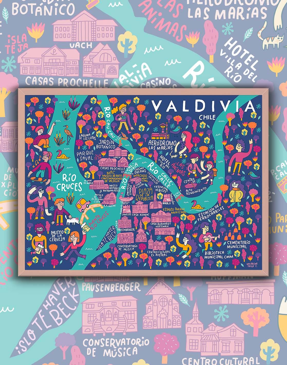 Mapa de Valdivia Ilustrado - Enmarcado - Mappin