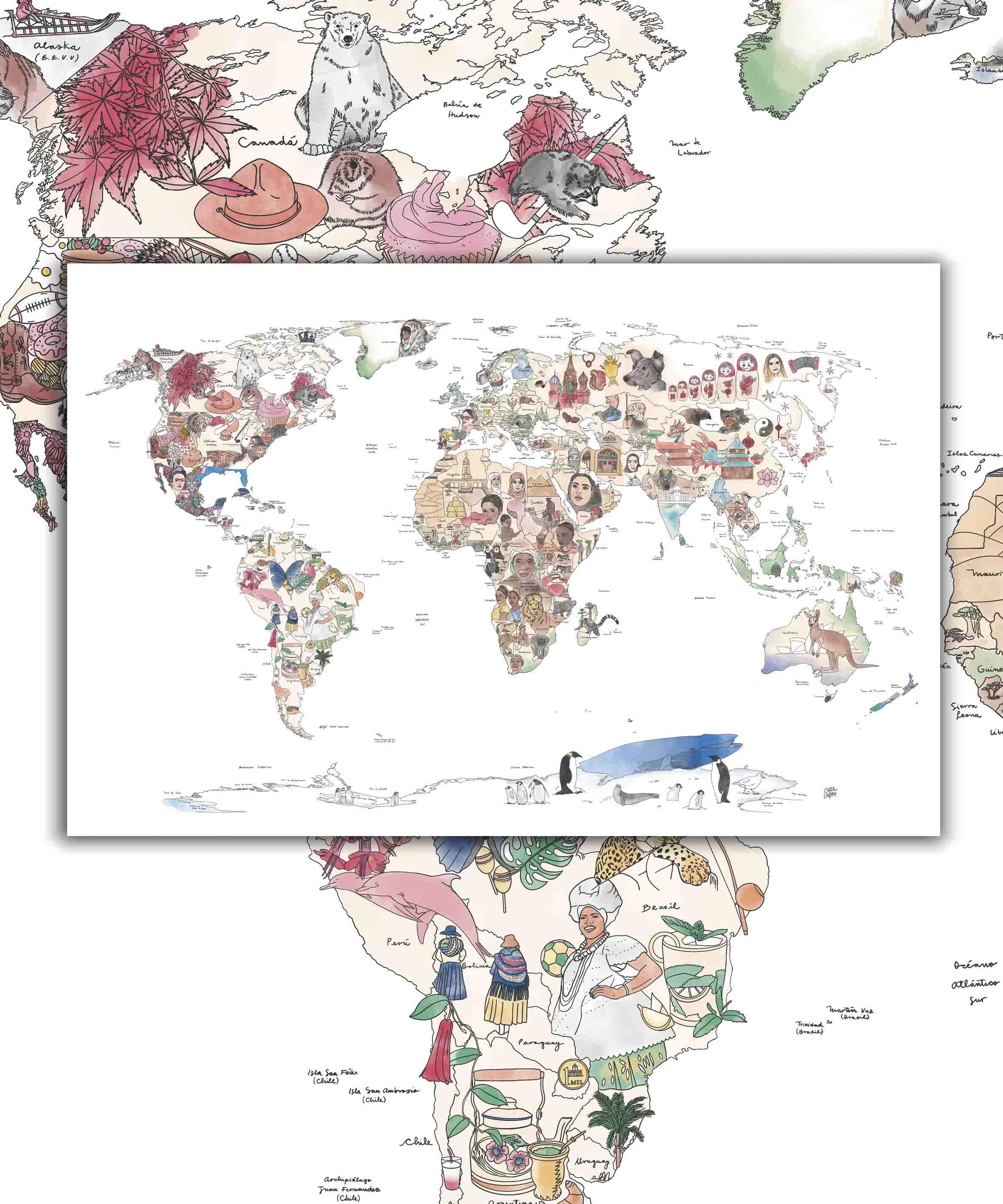 Mapa Bellezas del Mundo - Lámina - Mappin