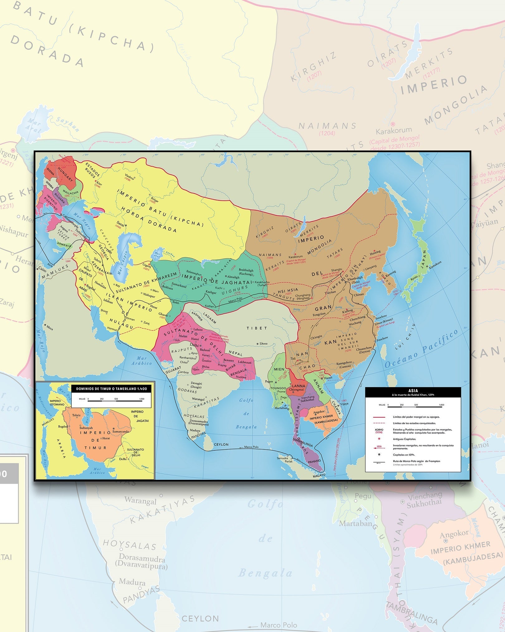 Mapa de Asia en 1294 - Lámina