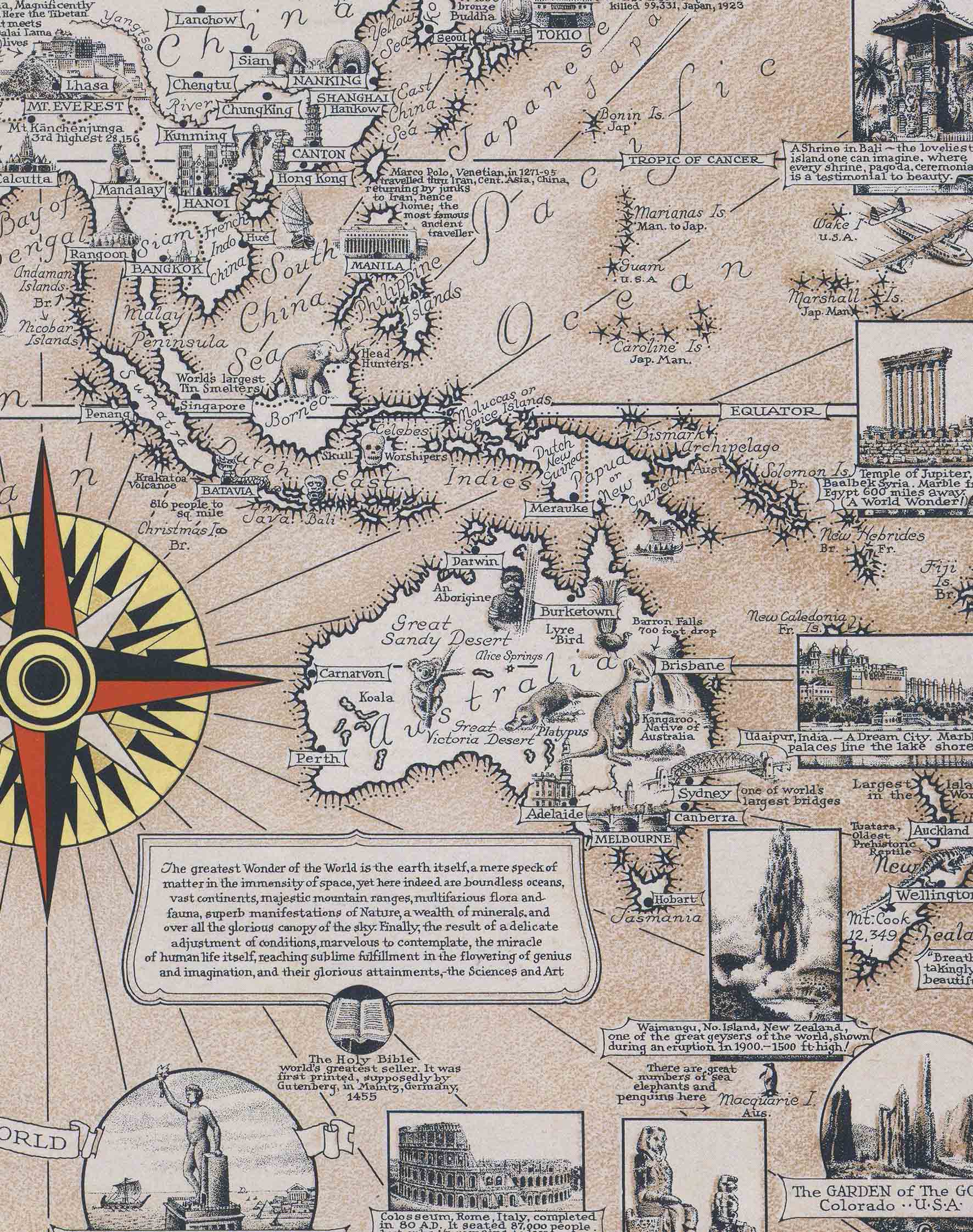 Mapa del Mundo de Maravillas Sepia - Lámina