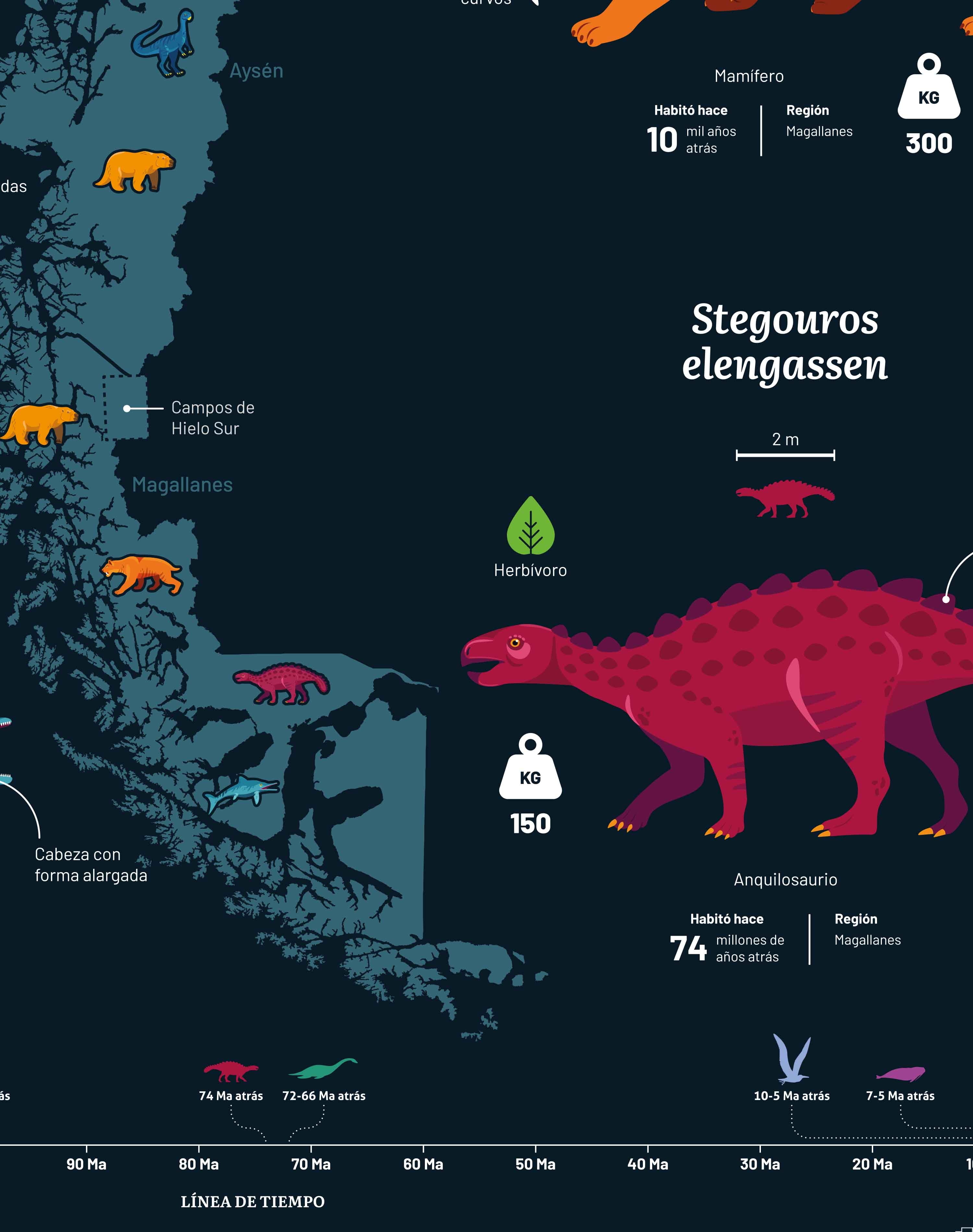 Mapa de Animales Prehistóricos de Chile - Enmarcado A PEDIDO