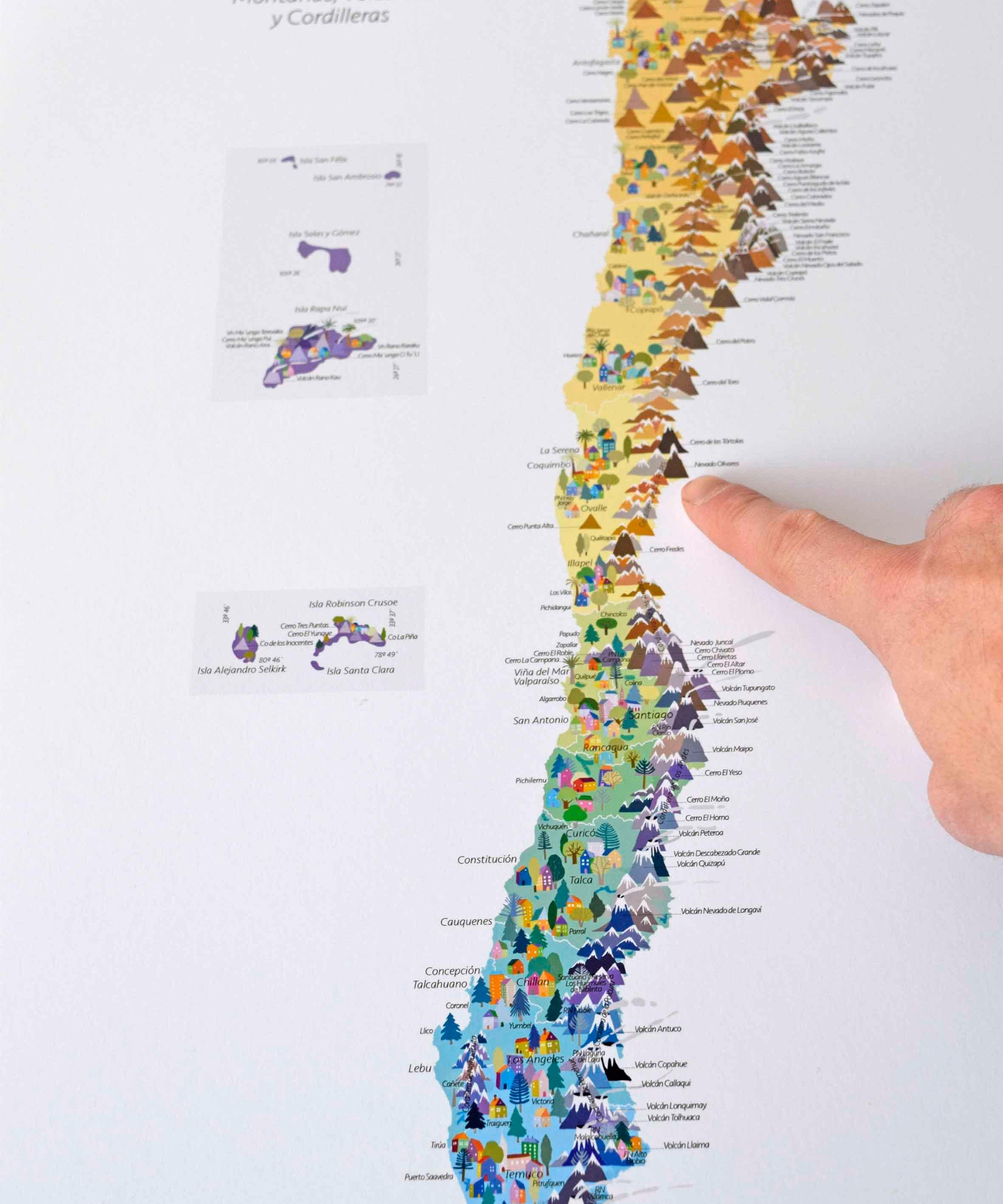 Mapa de Montañas Volcanes y Cordilleras de Chile - Lámina - Mappin