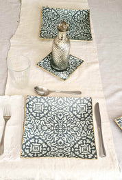 Plato cuadrado 15 cm, Etnico azul