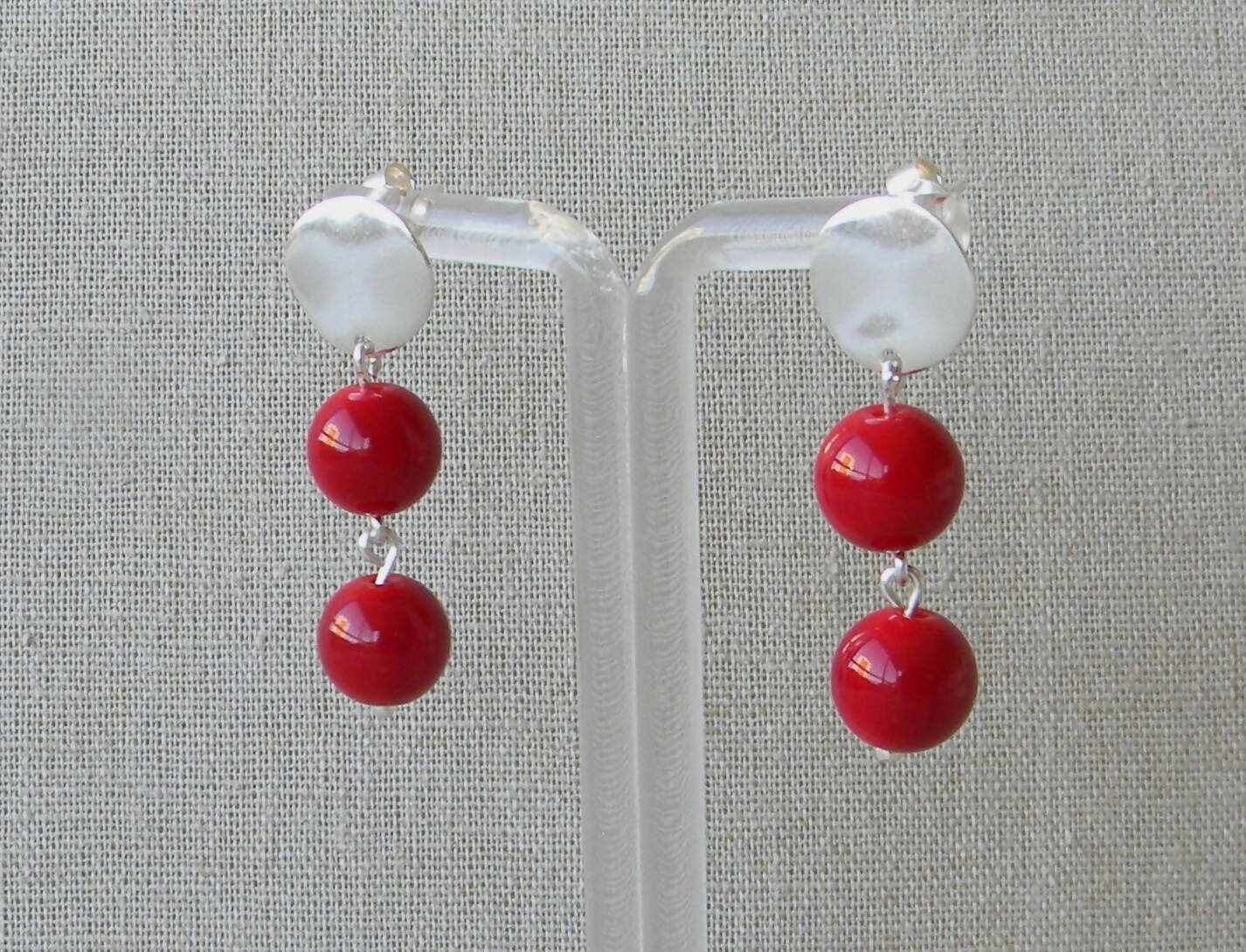 AROS PLATA JADE ROJO DOBLE