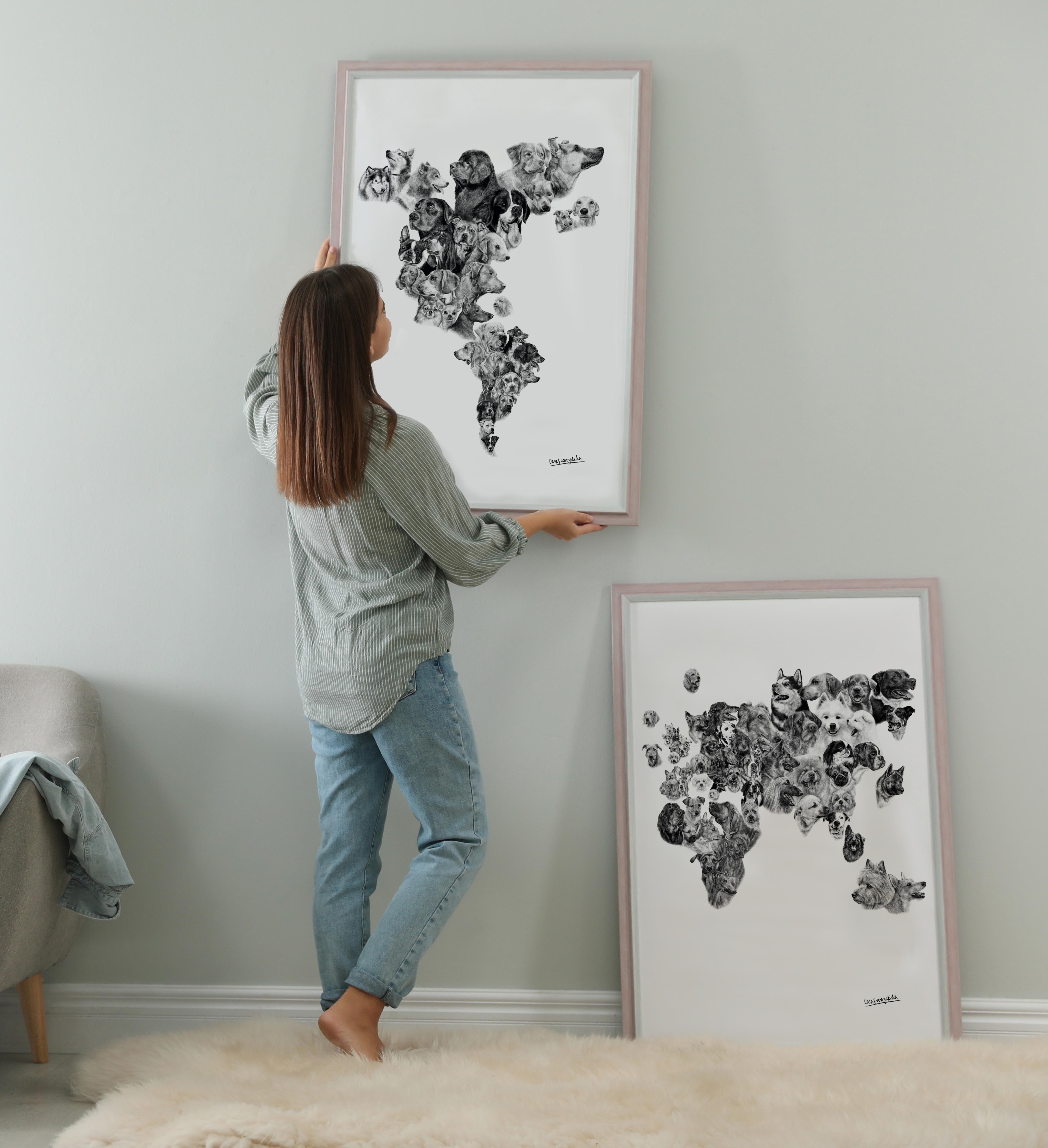 Mapa de Perros de Europa, África, Asia y Oceanía - Lámina