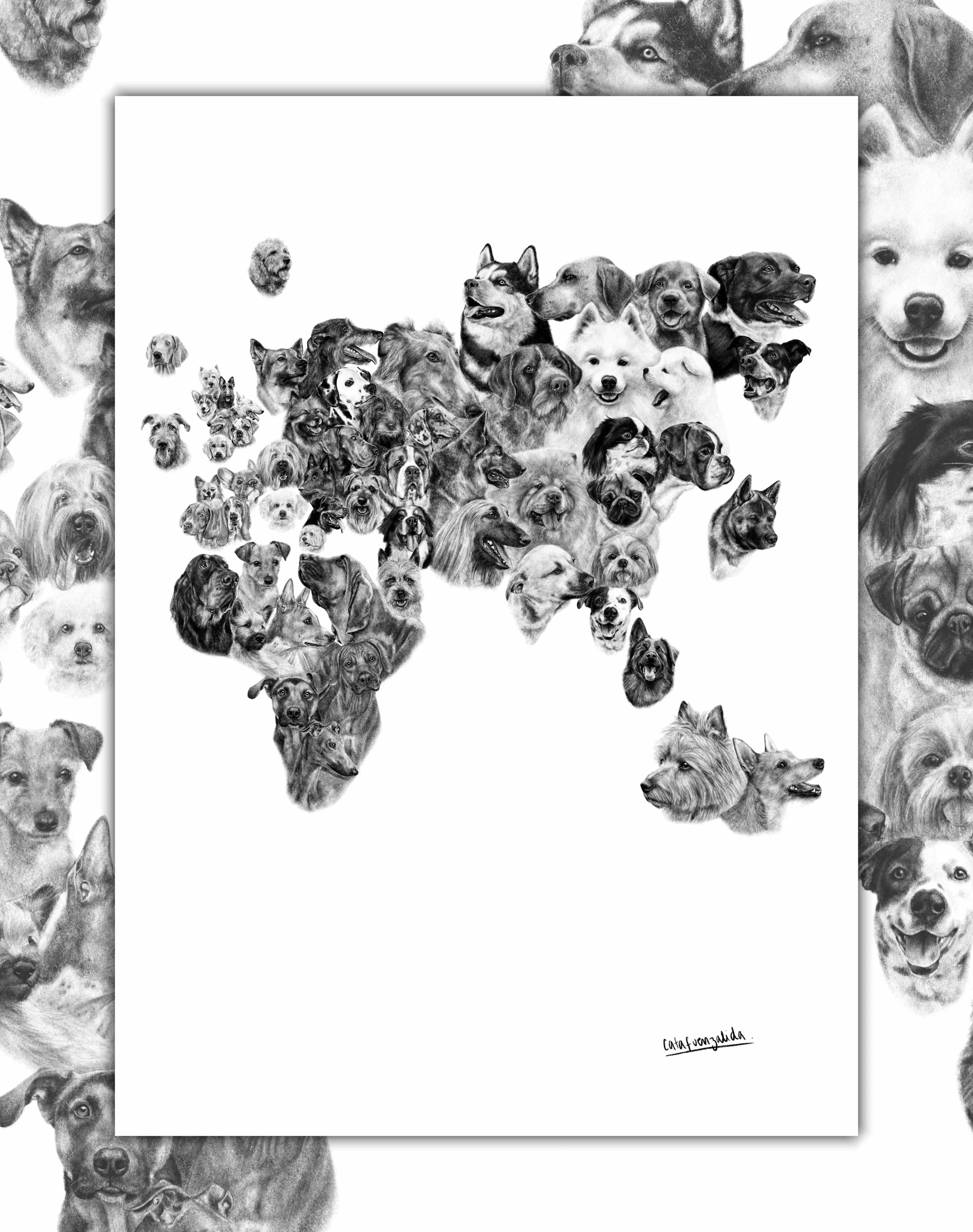 Mapa de Perros de Europa, África, Asia y Oceanía - Lámina