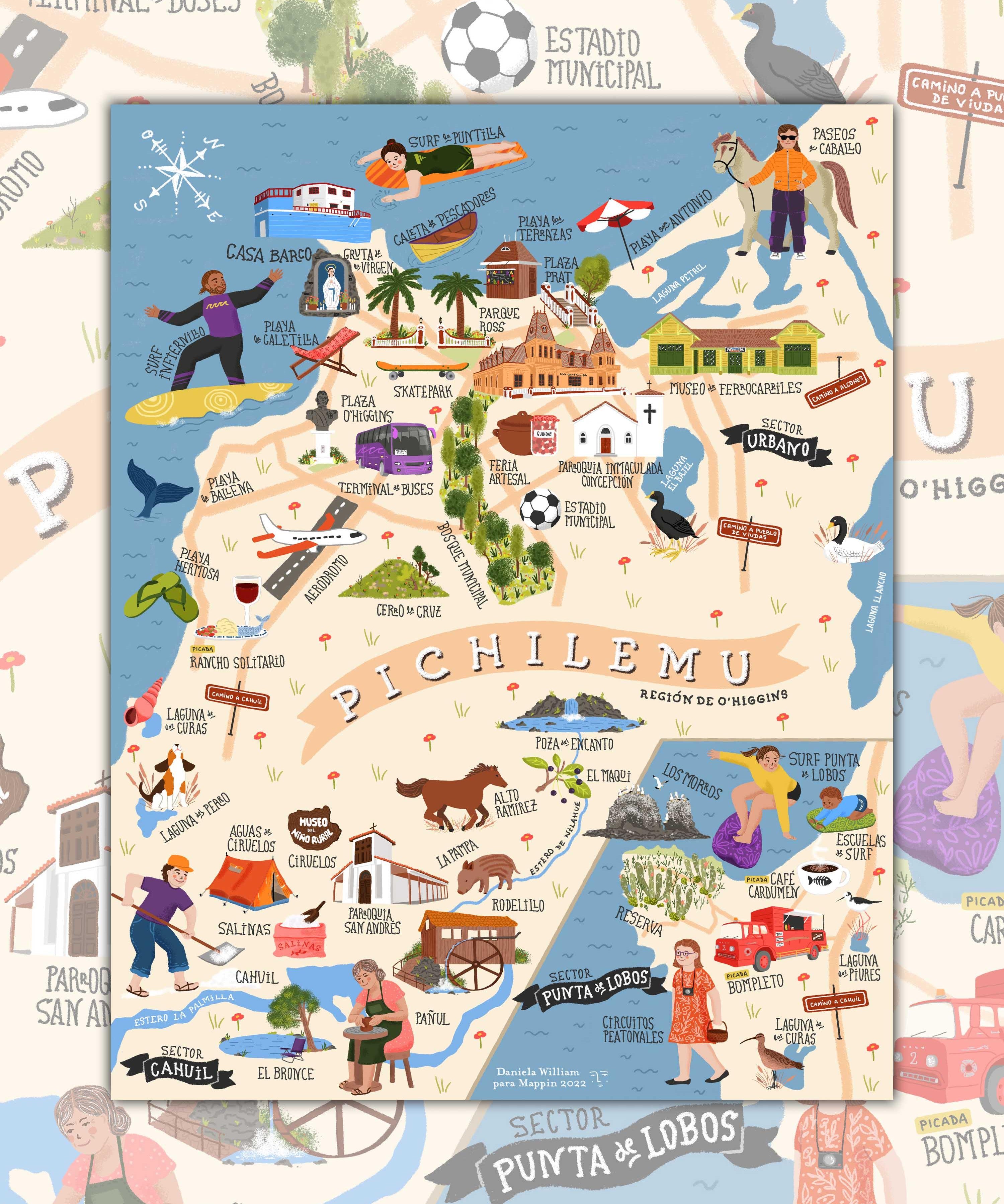 Mapa Ilustrado de Pichilemu - Lámina - Mappin