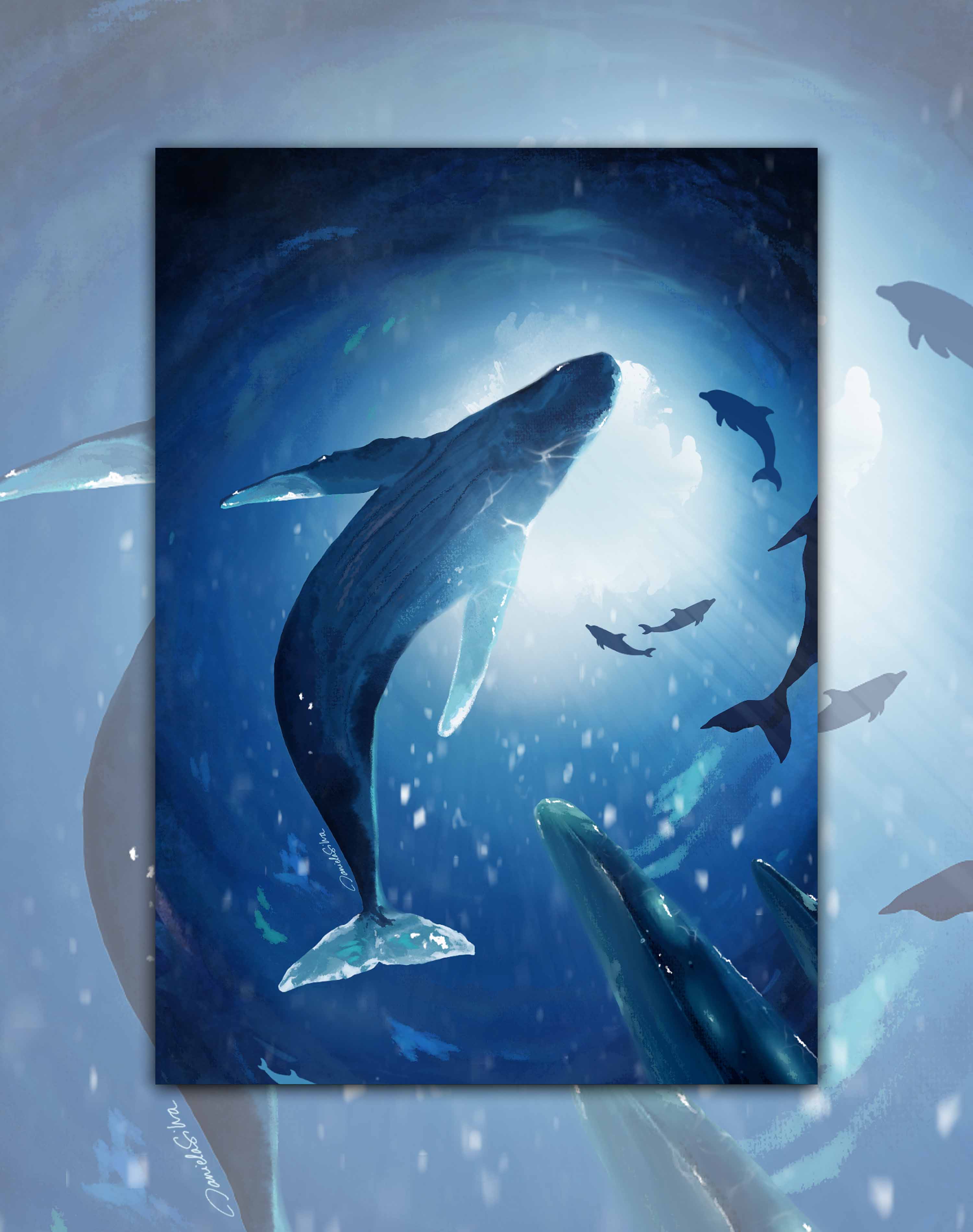 Poster Ballenas Bajo el Mar - Lámina