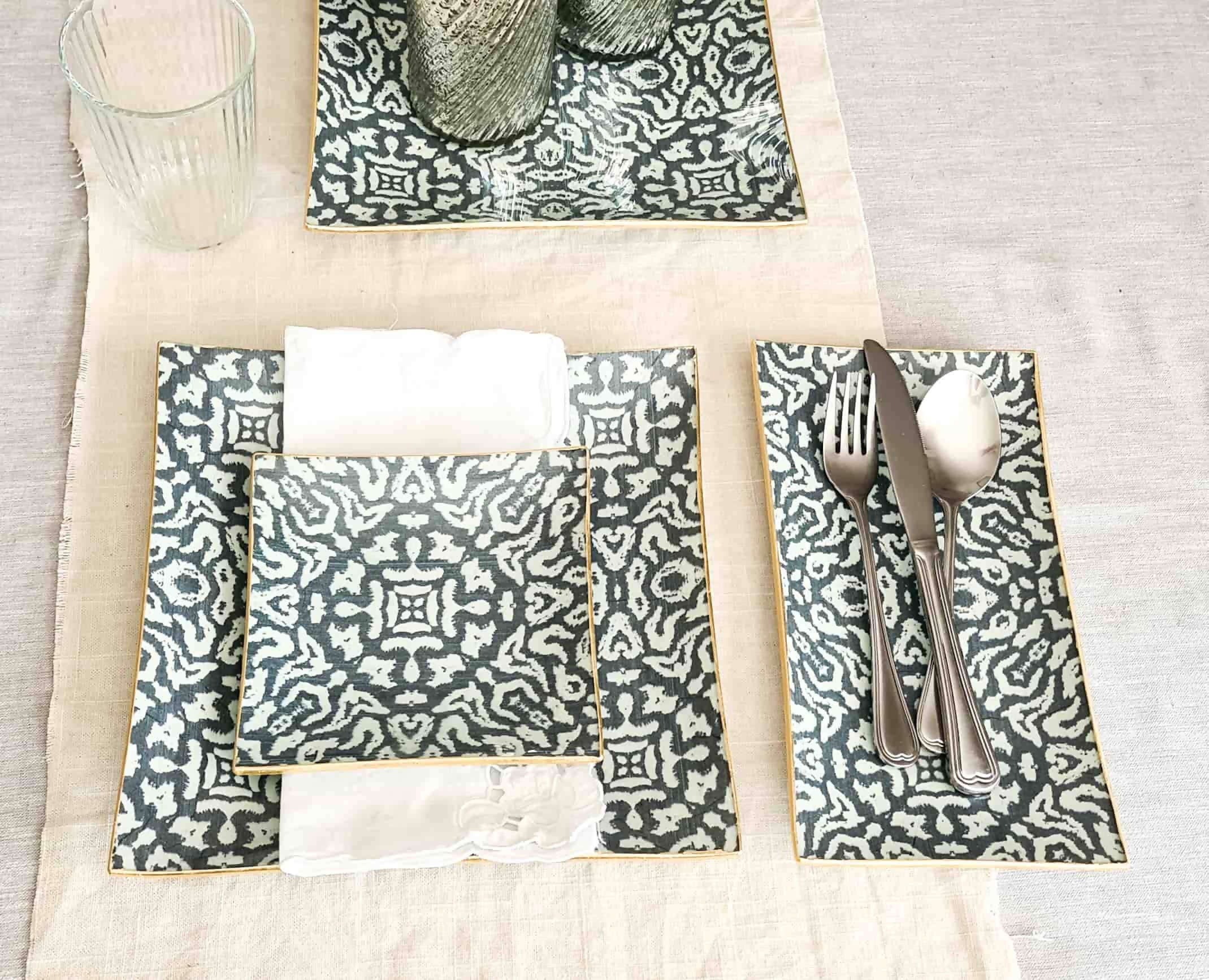 Plato cuadrado 15 cm, Etnico azul