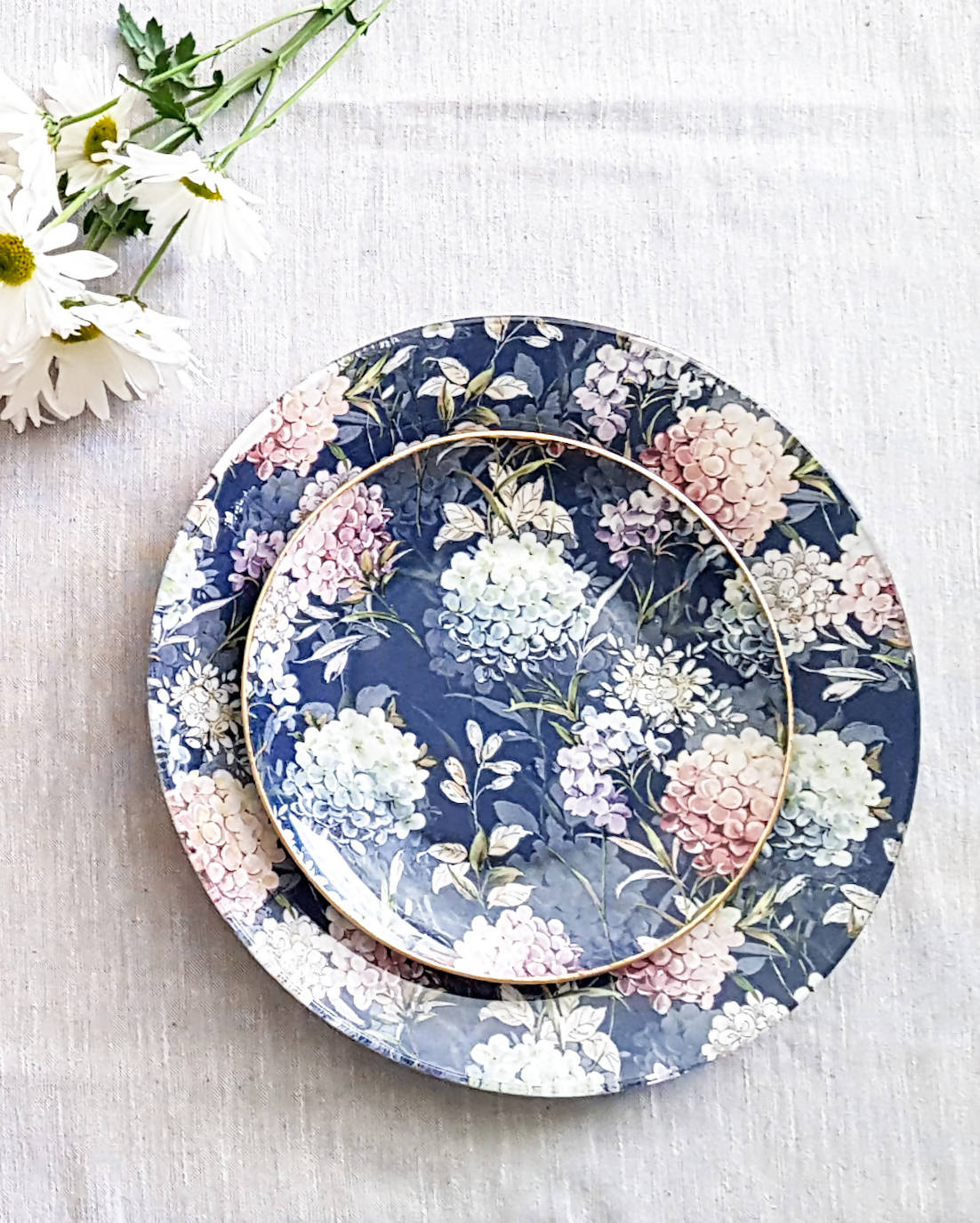 Plato Pan Hortensias redondo