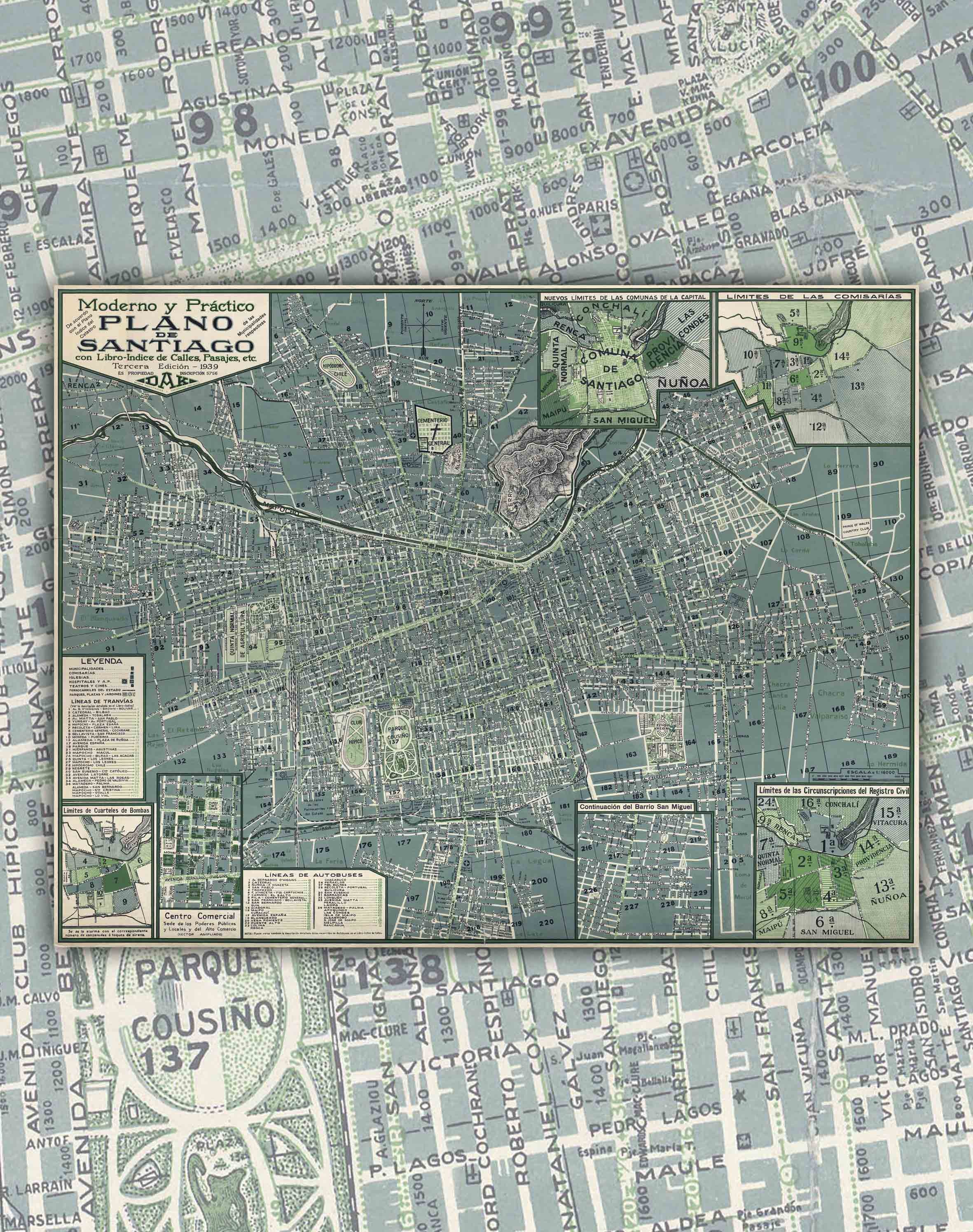 Plano de Santiago en 1939 - Lámina