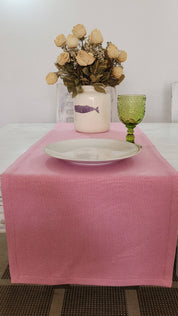 Camino de mesa de lino tono rosado pastel