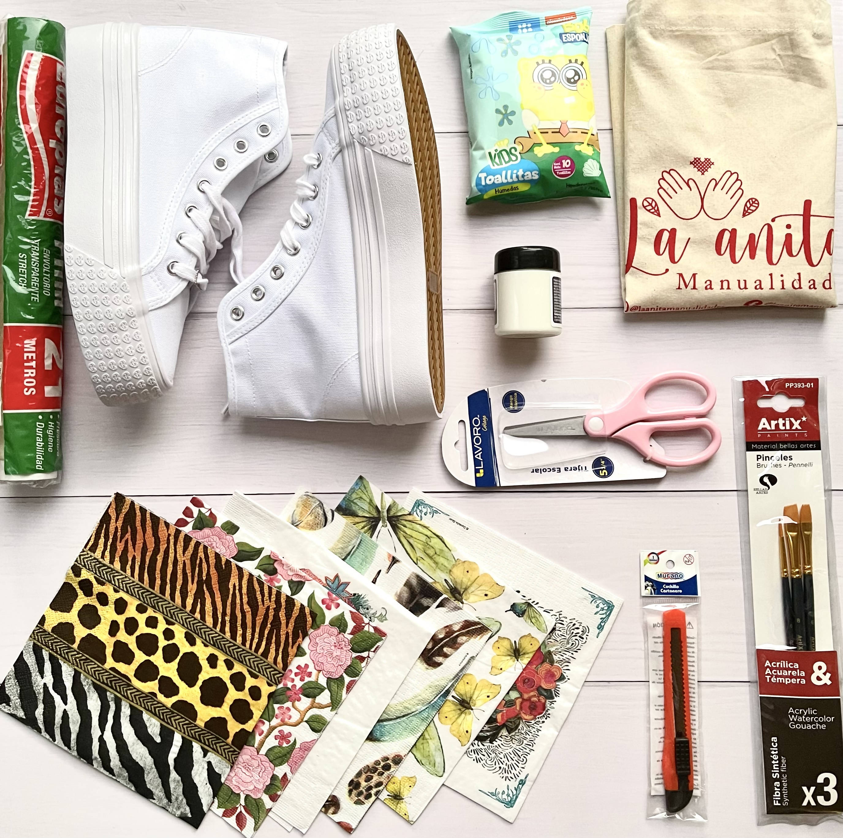 Kit de zapatillas para realizar decoupage textil caña alta con plataforma