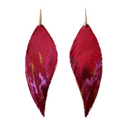 Aros Pluma Rojo y Fucsia