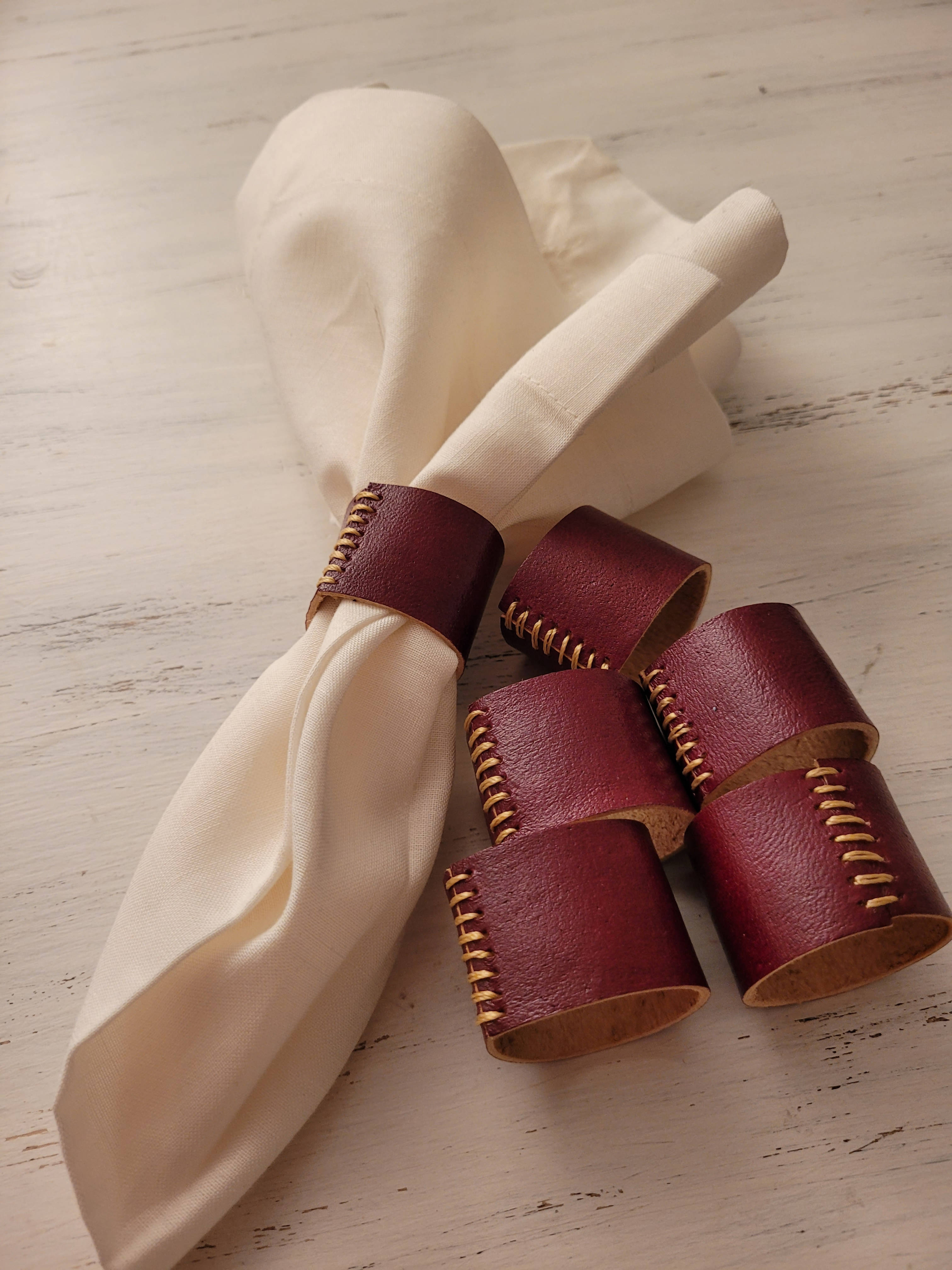 servilleteros artesanales 100% de cuero, pack de seis unidades