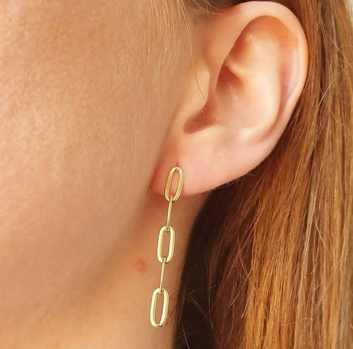 Aros largos de eslabones baño oro