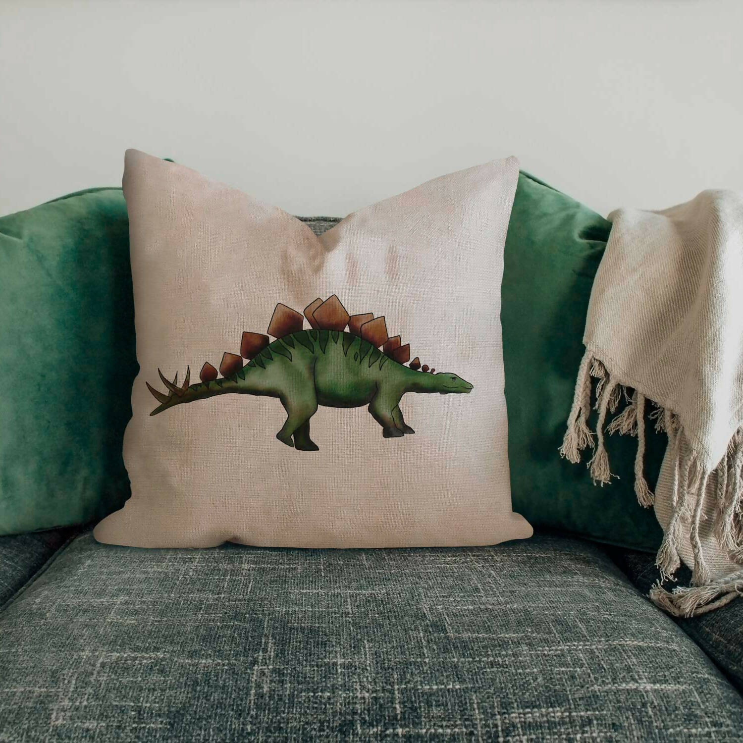 Cojín con relleno 45 x 45 cm dinosaurio verde infantil Paper Home