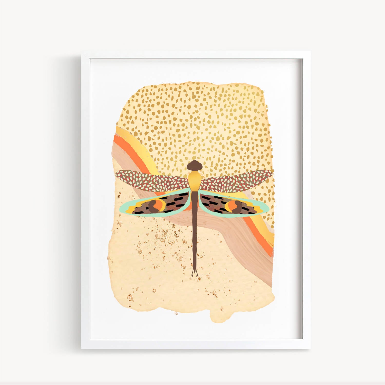 Dúo de cuadros "Insectos Gold" libélula y chanchito de tierra