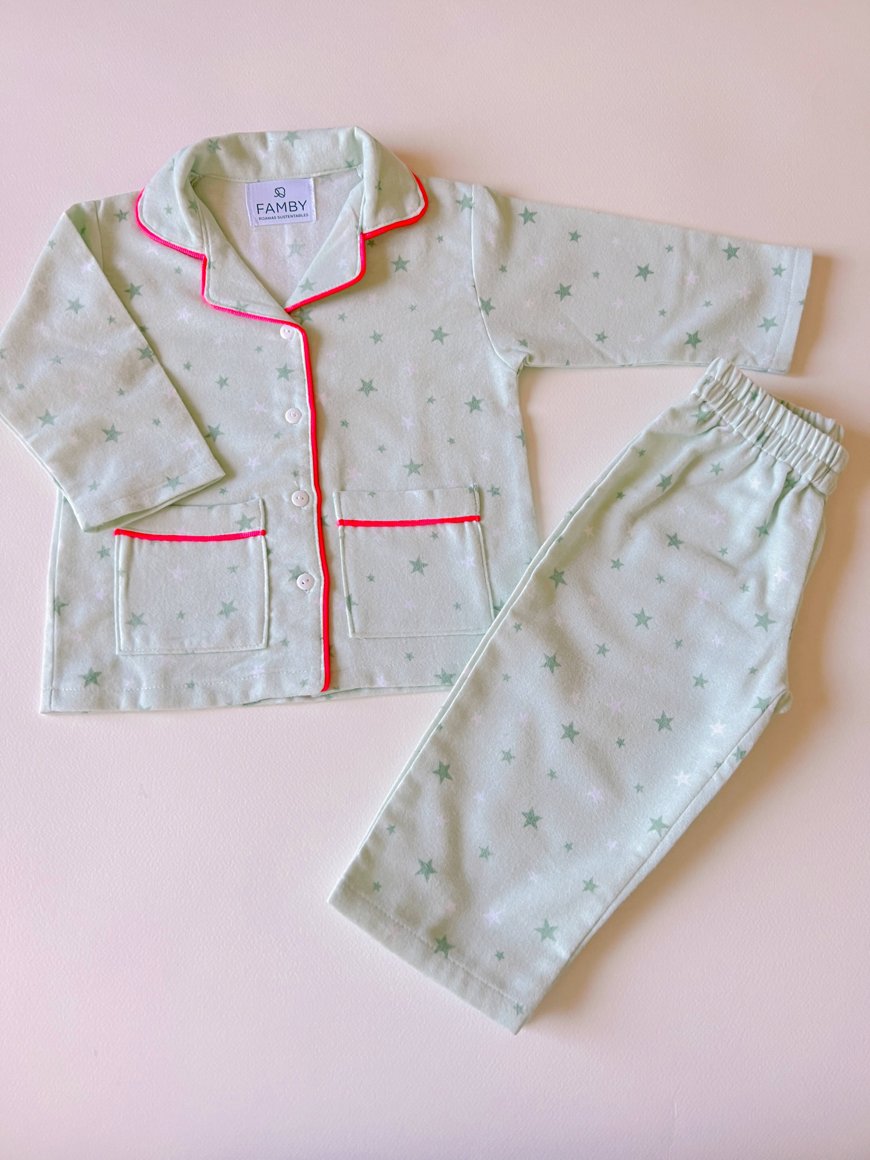 Pijama Infantil Estrellas Verde Menta