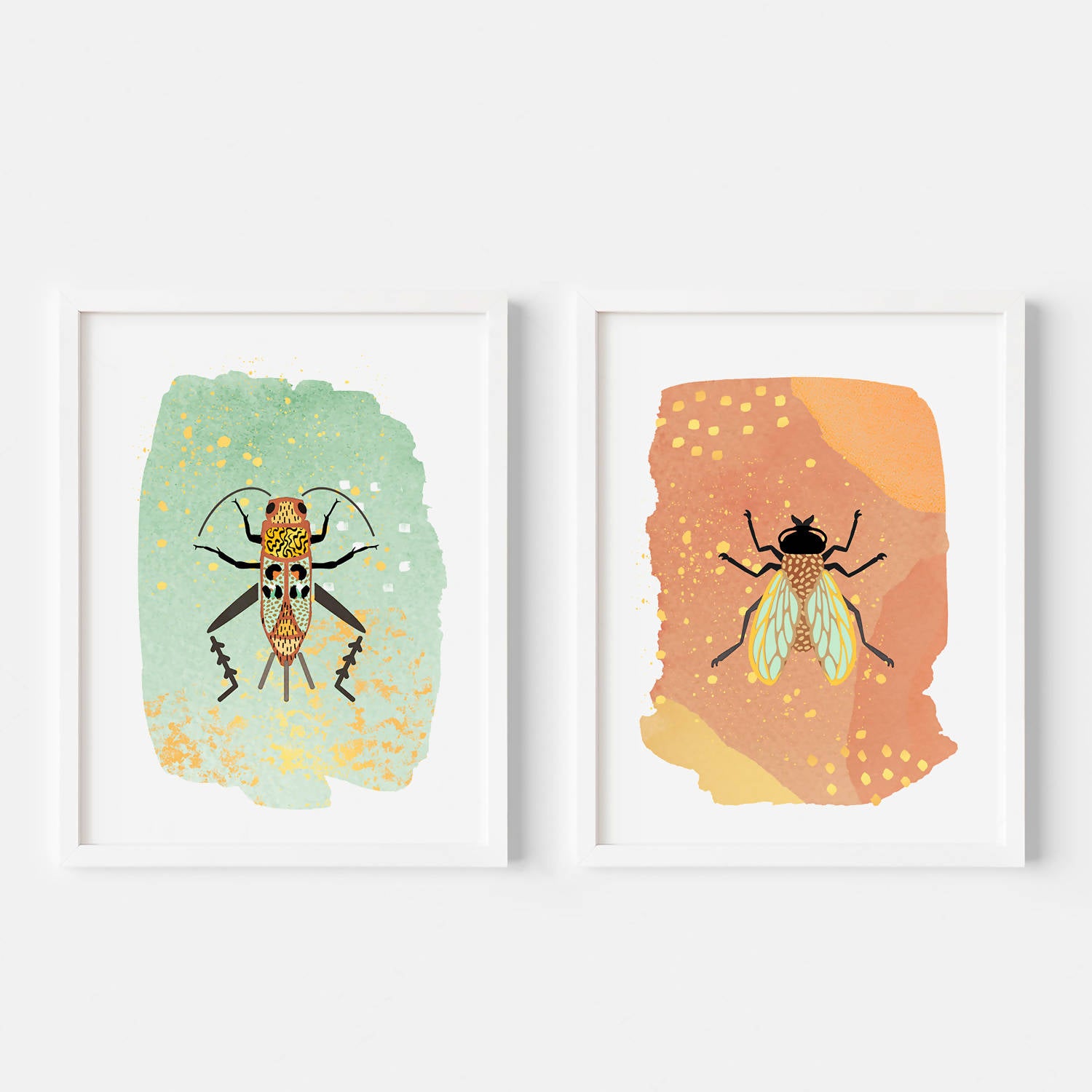 Dúo de cuadros "Insectos Gold" grillo y mosca