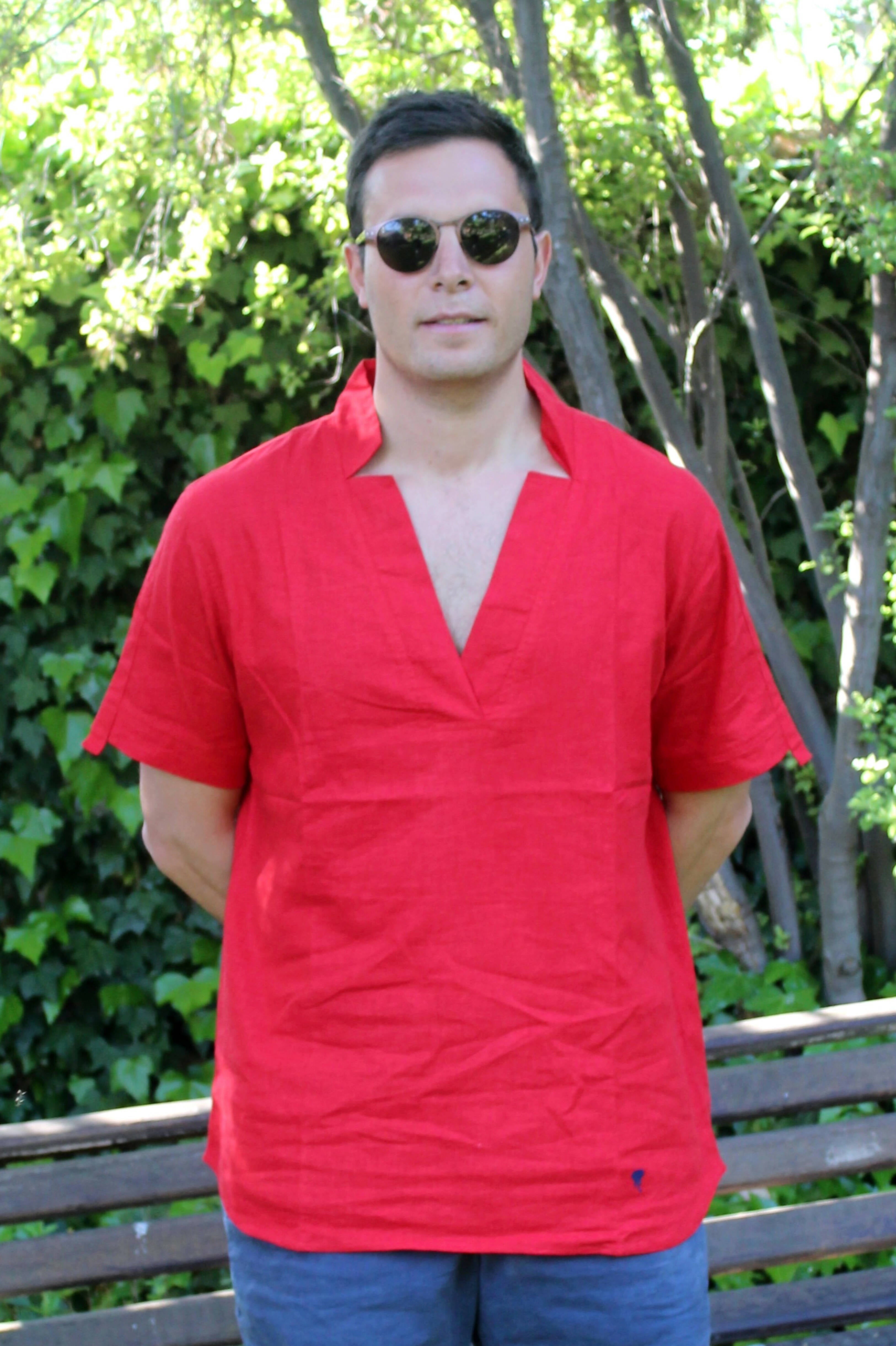 Camisa Bombay Roja Lino y Viscosa