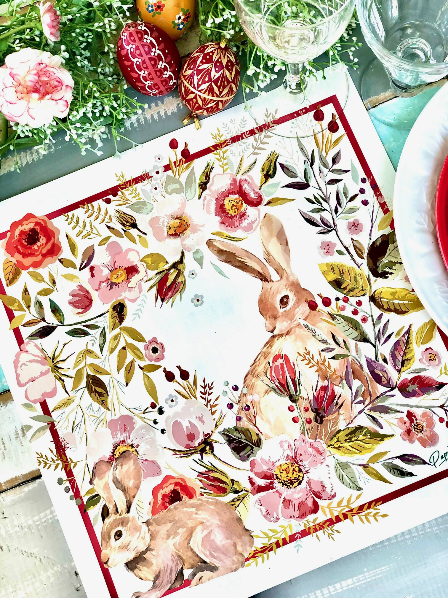 Individual Conejo Rosa Rojo