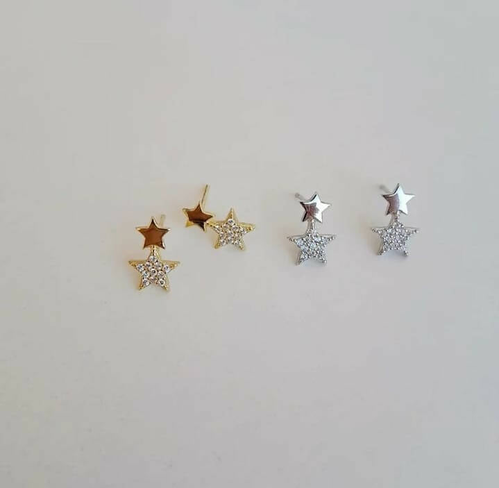 Aros dos estrellas pegadas plata