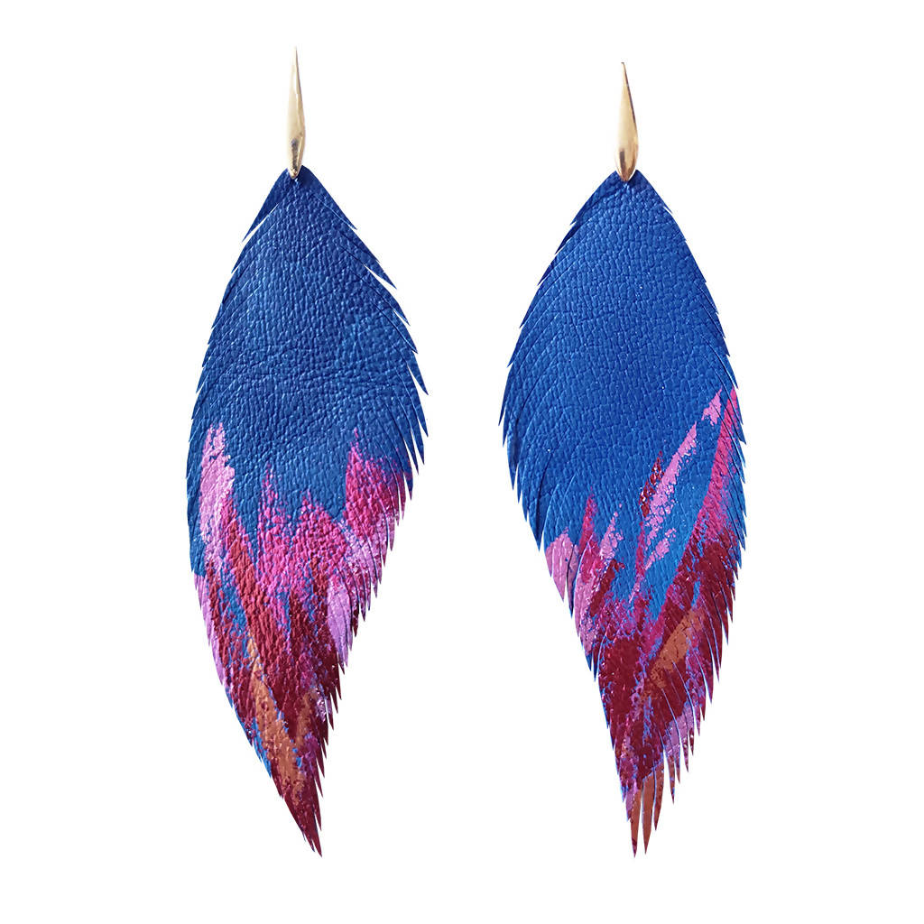 Aros Pluma Azul y Fucsia