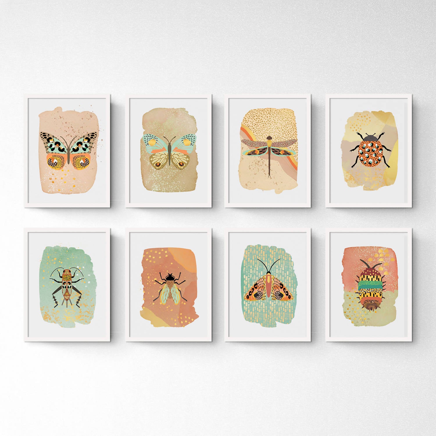 Dúo de cuadros "Insectos Gold" Mariposas