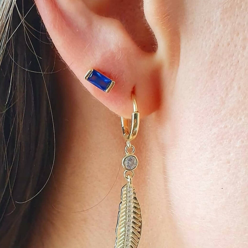 AROS BAGUETTE AZUL - PLATA BAÑO ORO