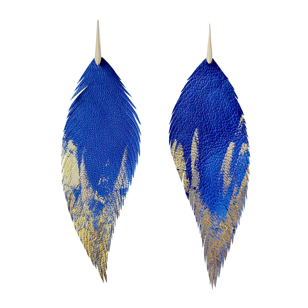 Aros Pluma azul y Dorado