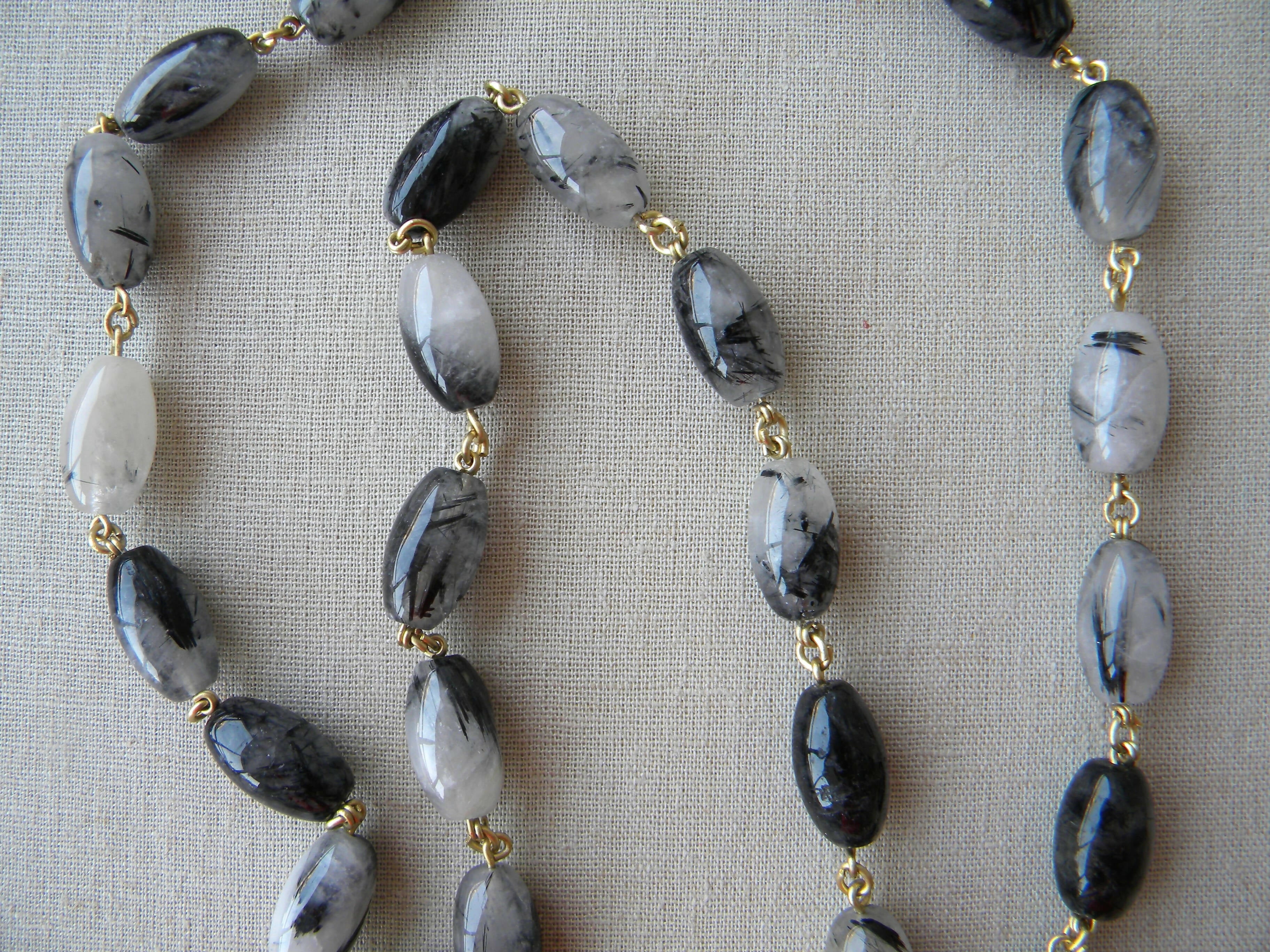 COLLAR LARGO CUARZO TURMALINA Y CUERNO NEGRO