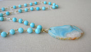 COLLAR LARGO ÁGATAS Y CUARZO CELESTE TURQUESA