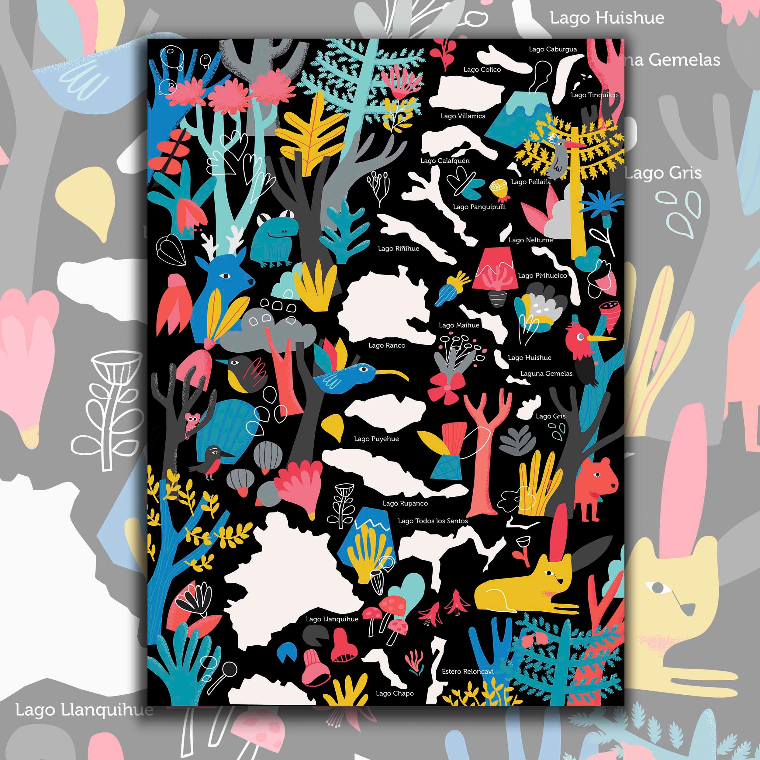 Mapa de Los Lagos del Sur de Chile - Lámina - Mappin