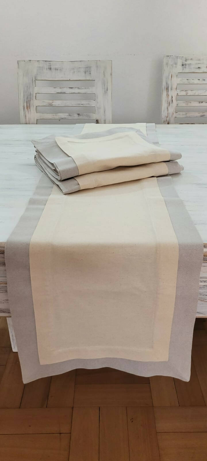 CAMINO DE MESA LINO DOBLE COSTURA CRUDO/TAUPE