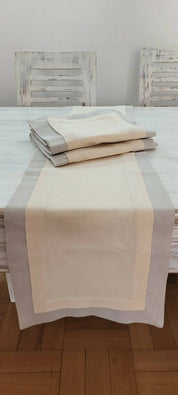 CAMINO DE MESA LINO DOBLE COSTURA CRUDO/TAUPE