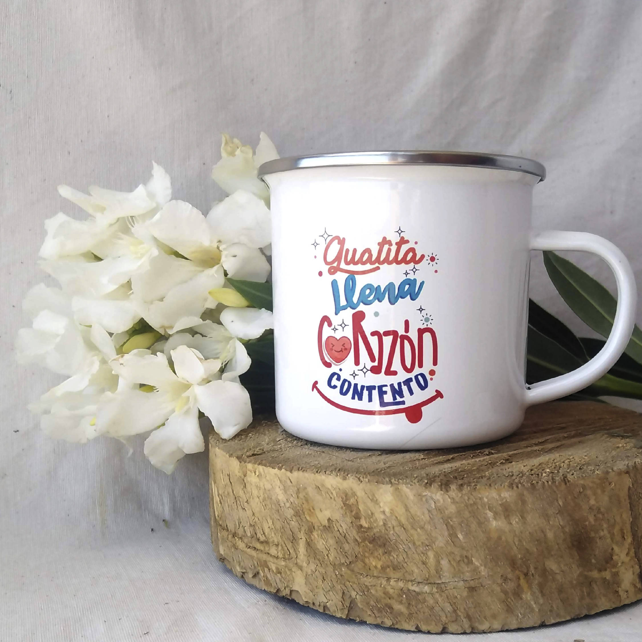 Tazón Enlozado "Guatita Llena corazón contento"