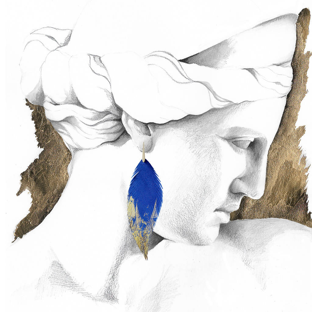 Aros Pluma azul y Dorado