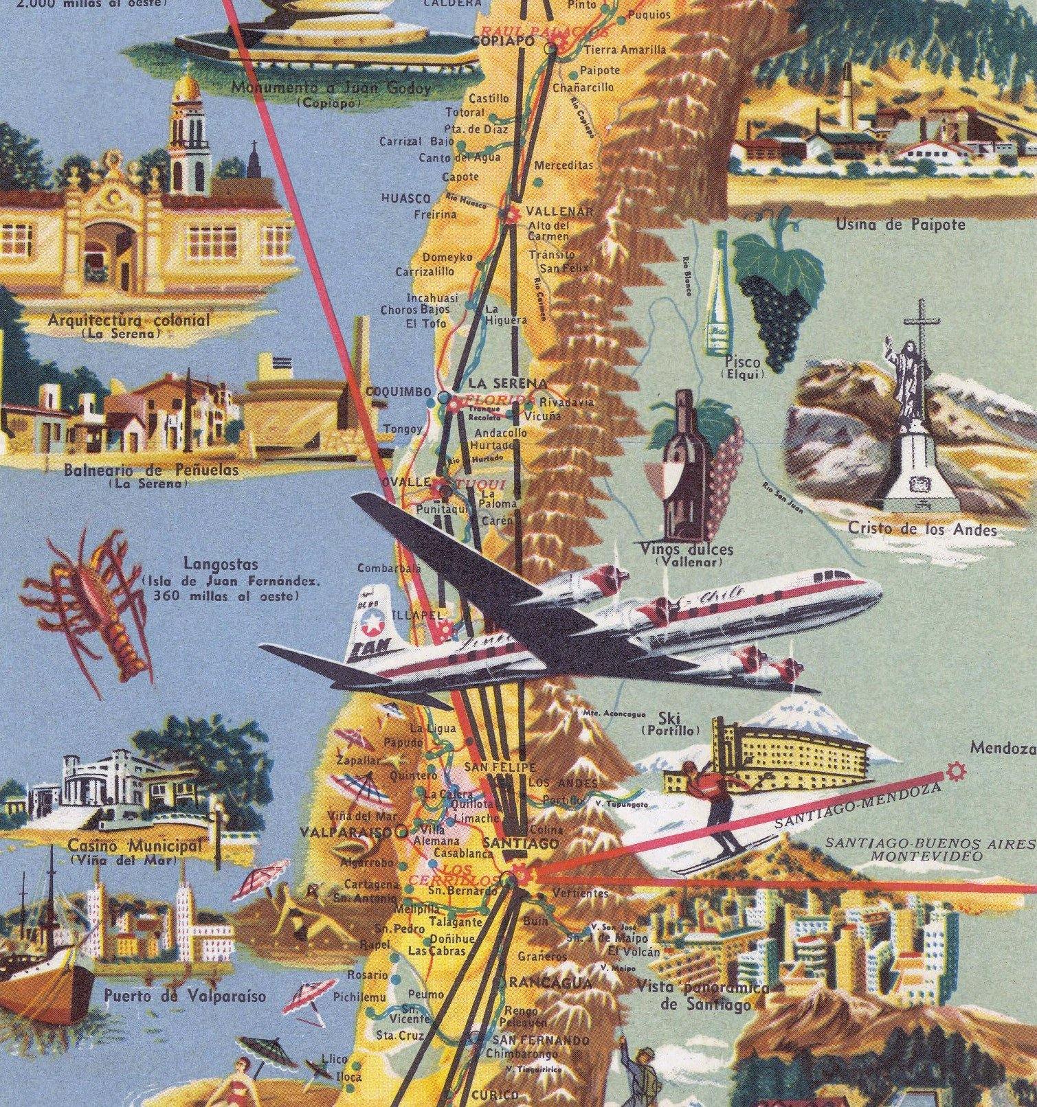 Mapa de Chile ilustrado de 1955 - Enmarcado - Mappin