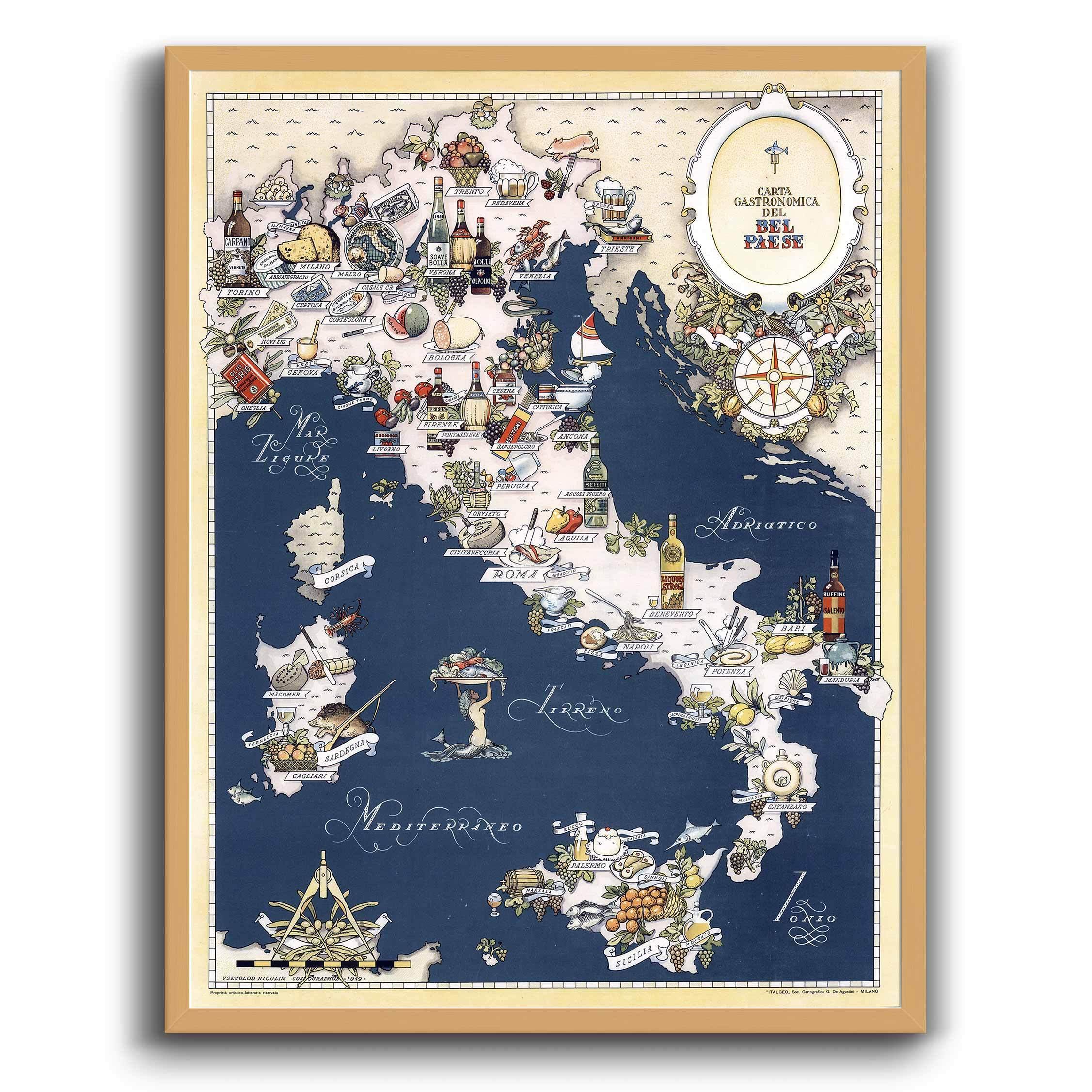 Carta Gastronómica de Italia - Enmarcado - Mappin