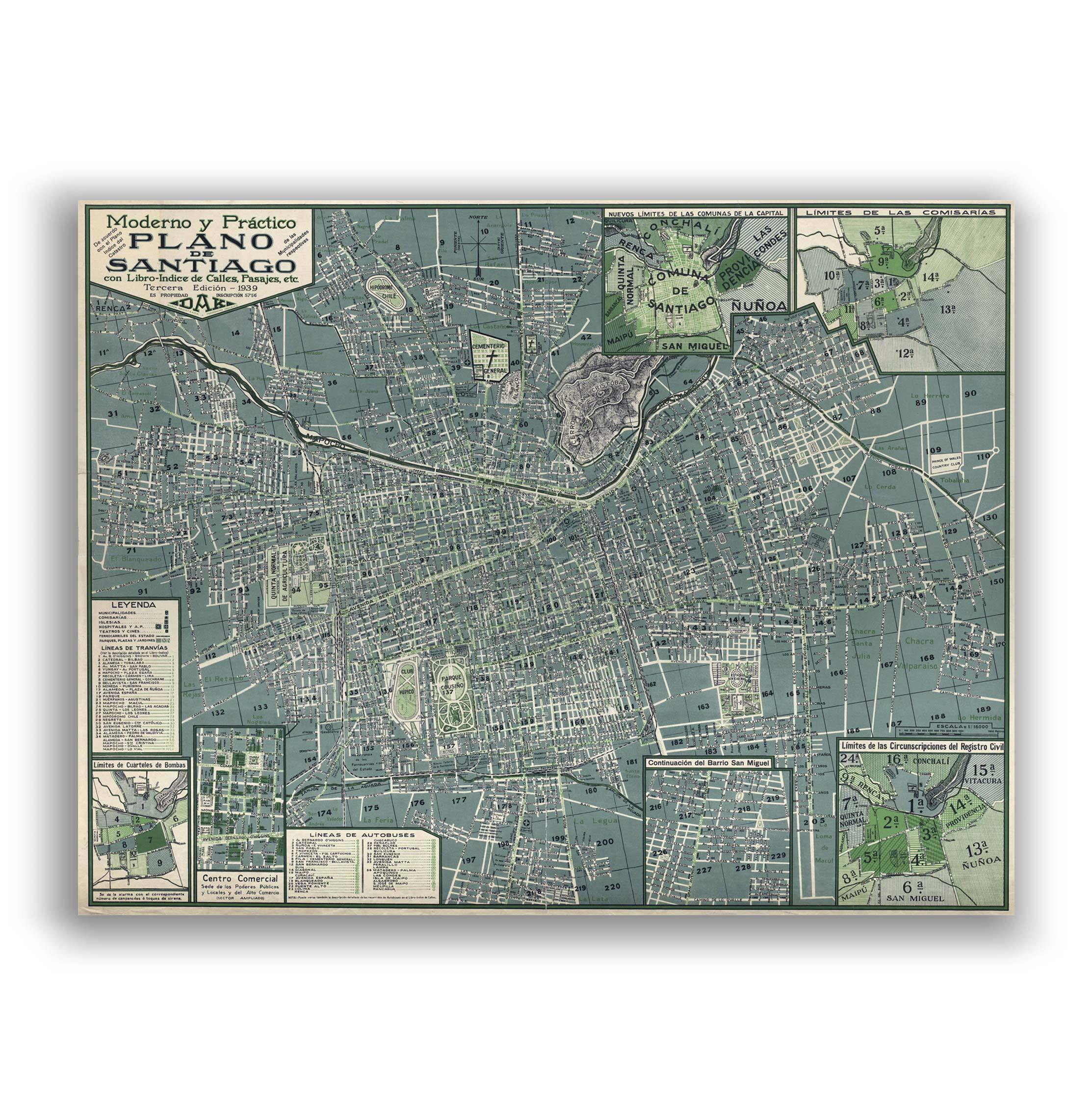 Plano de Santiago en 1939 - Lámina - Mappin