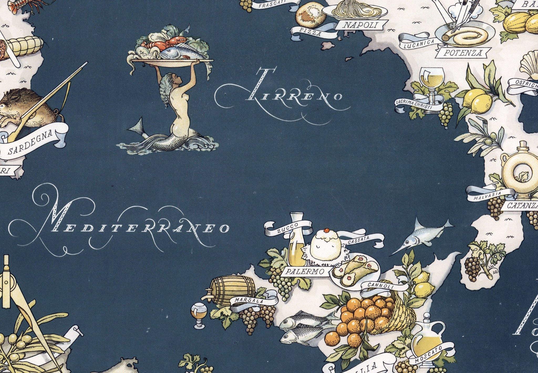 Carta Gastronómica de Italia - Enmarcado - Mappin